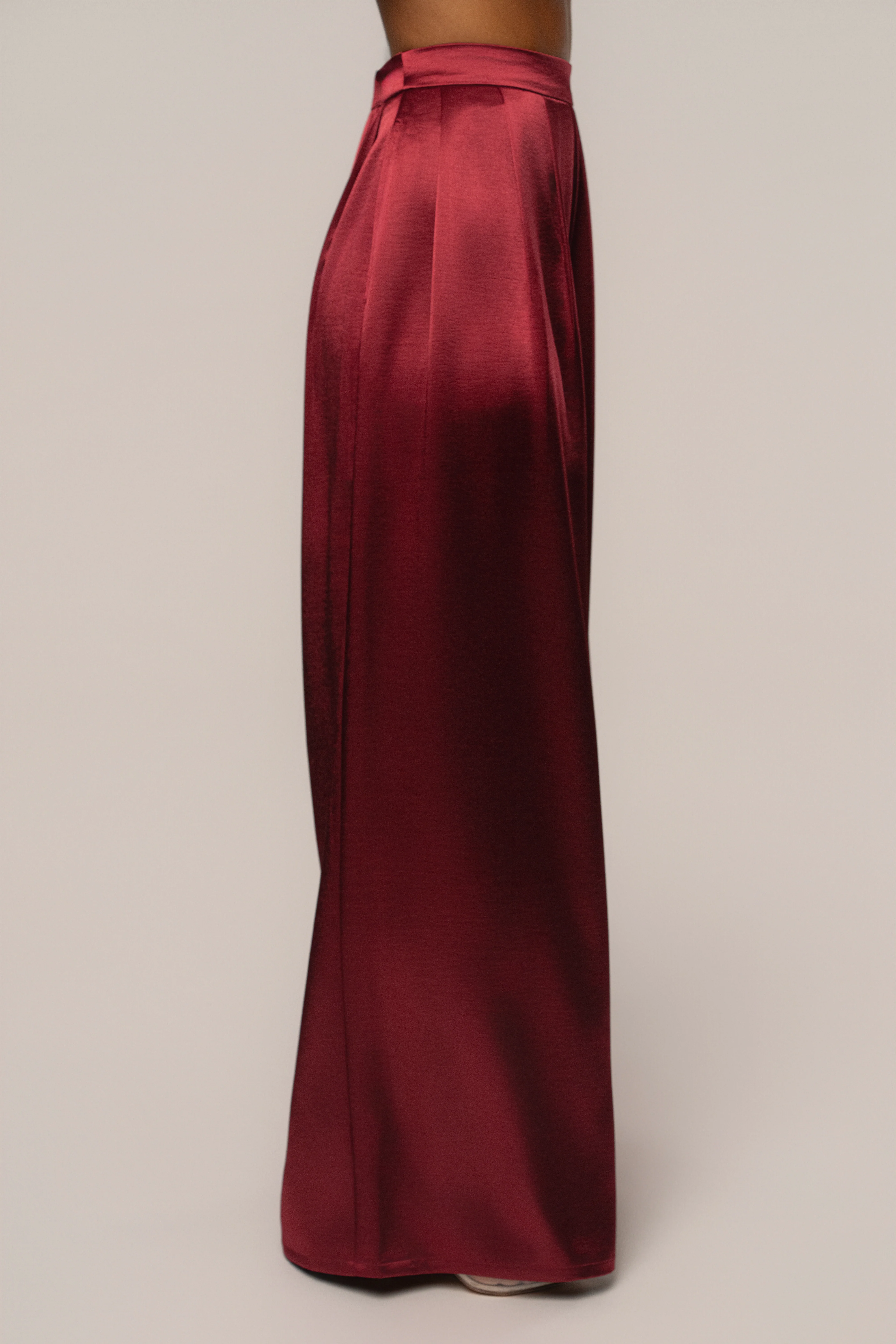 Burgundy Satin Bliss Pleated Pant - Image 6