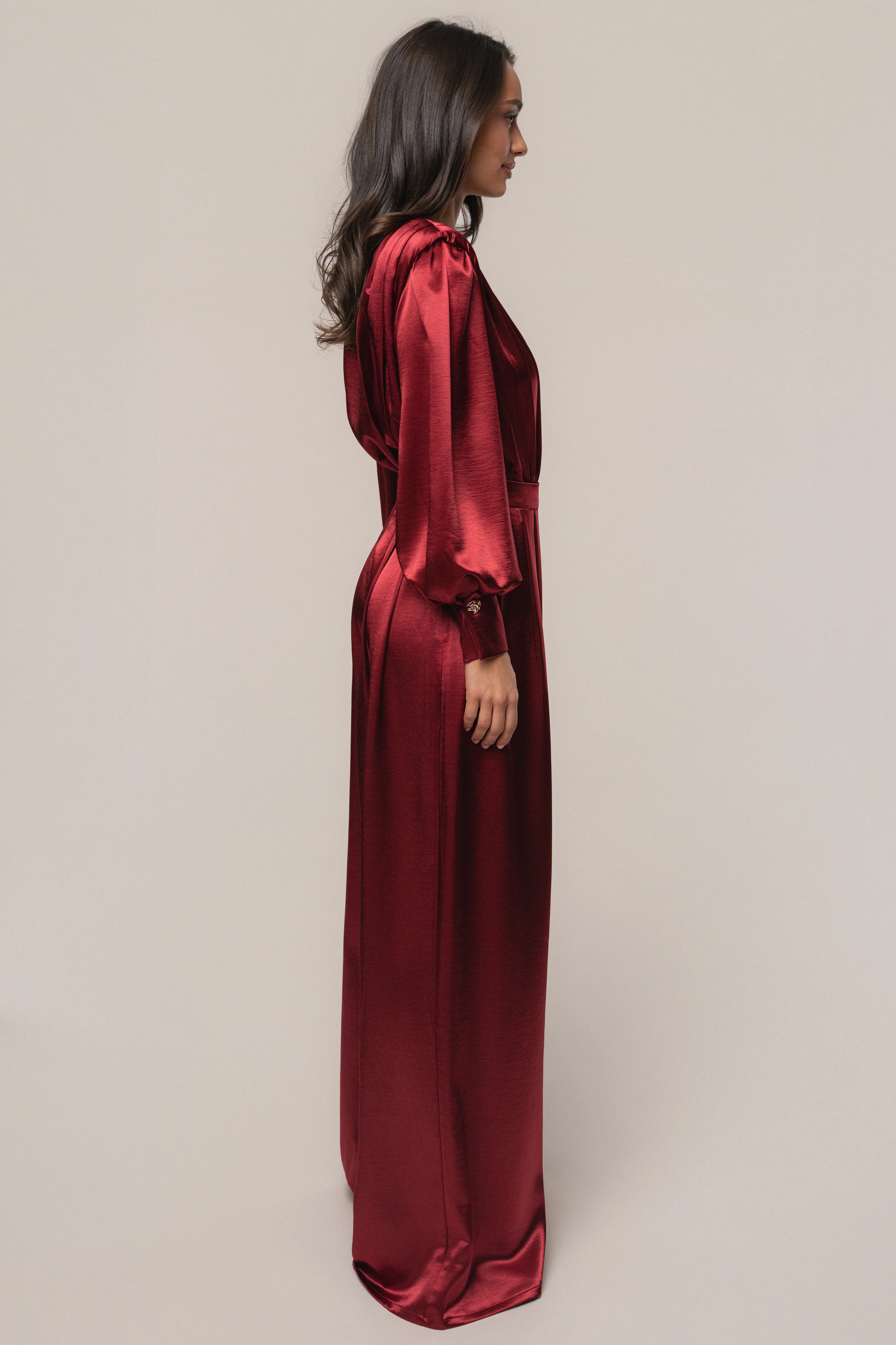 Burgundy Satin Bliss Pleated Pant - Image 7