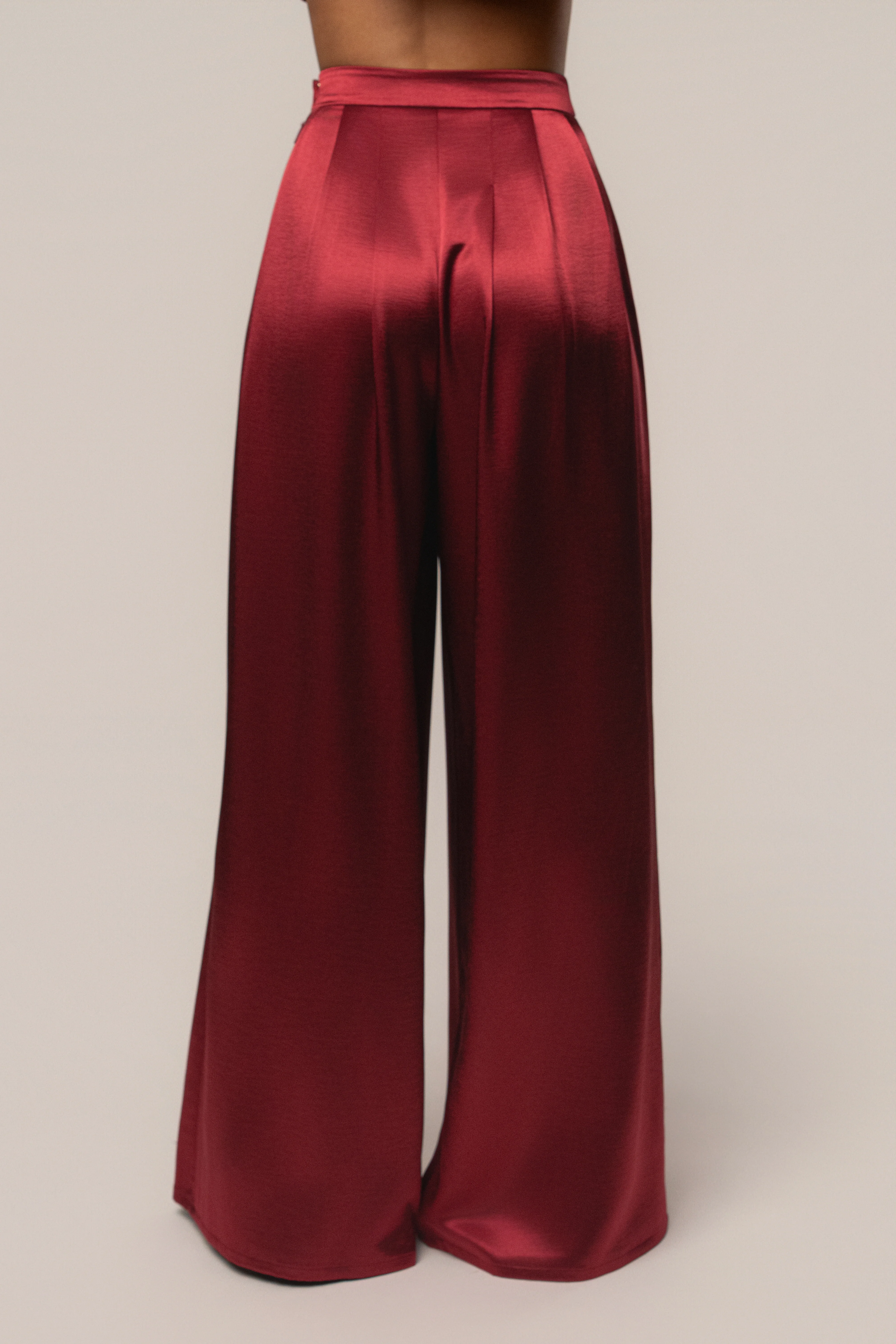 Burgundy Satin Bliss Pleated Pant - Image 8