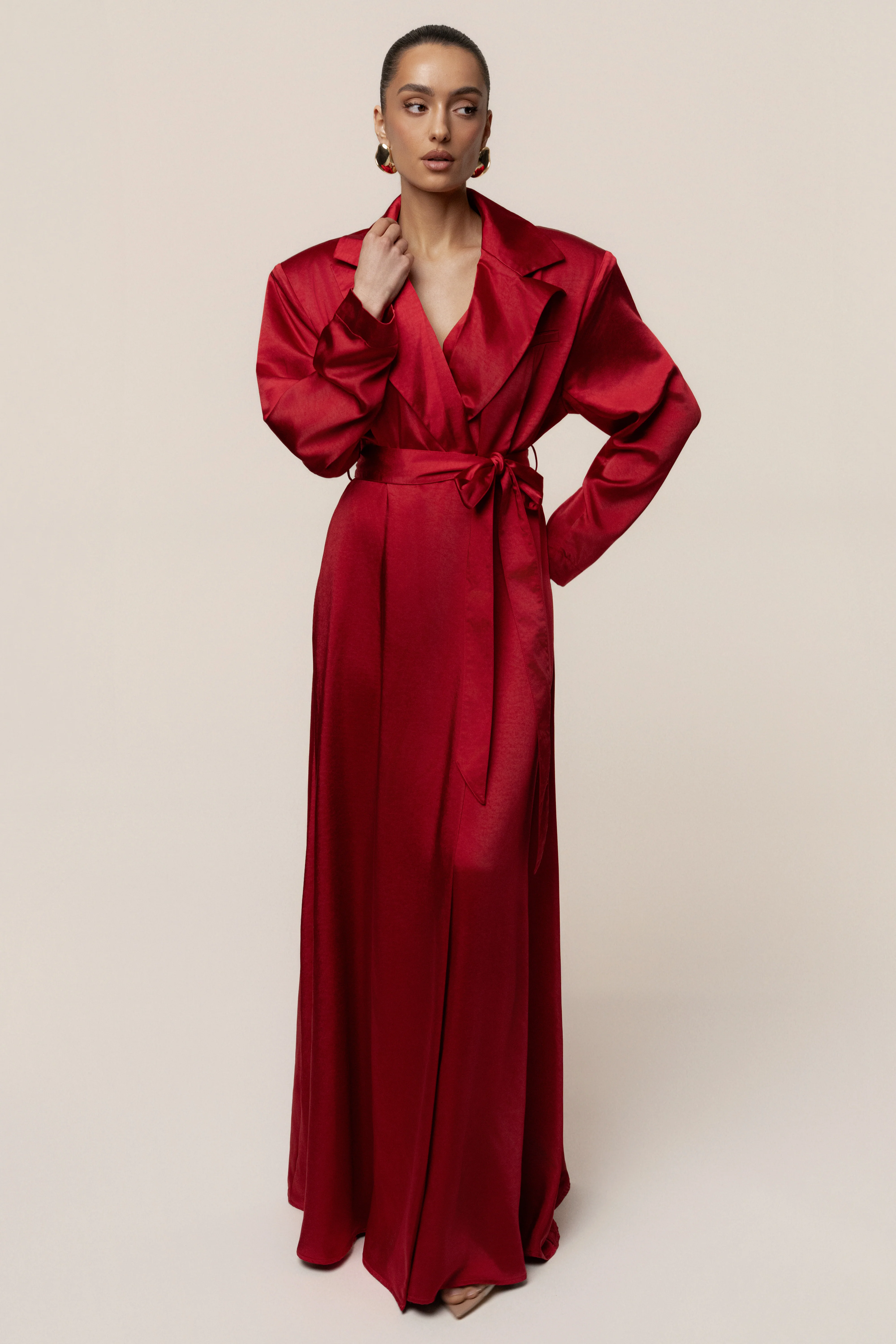 Burgundy Satin Embrace Maxi Dress - Image 10