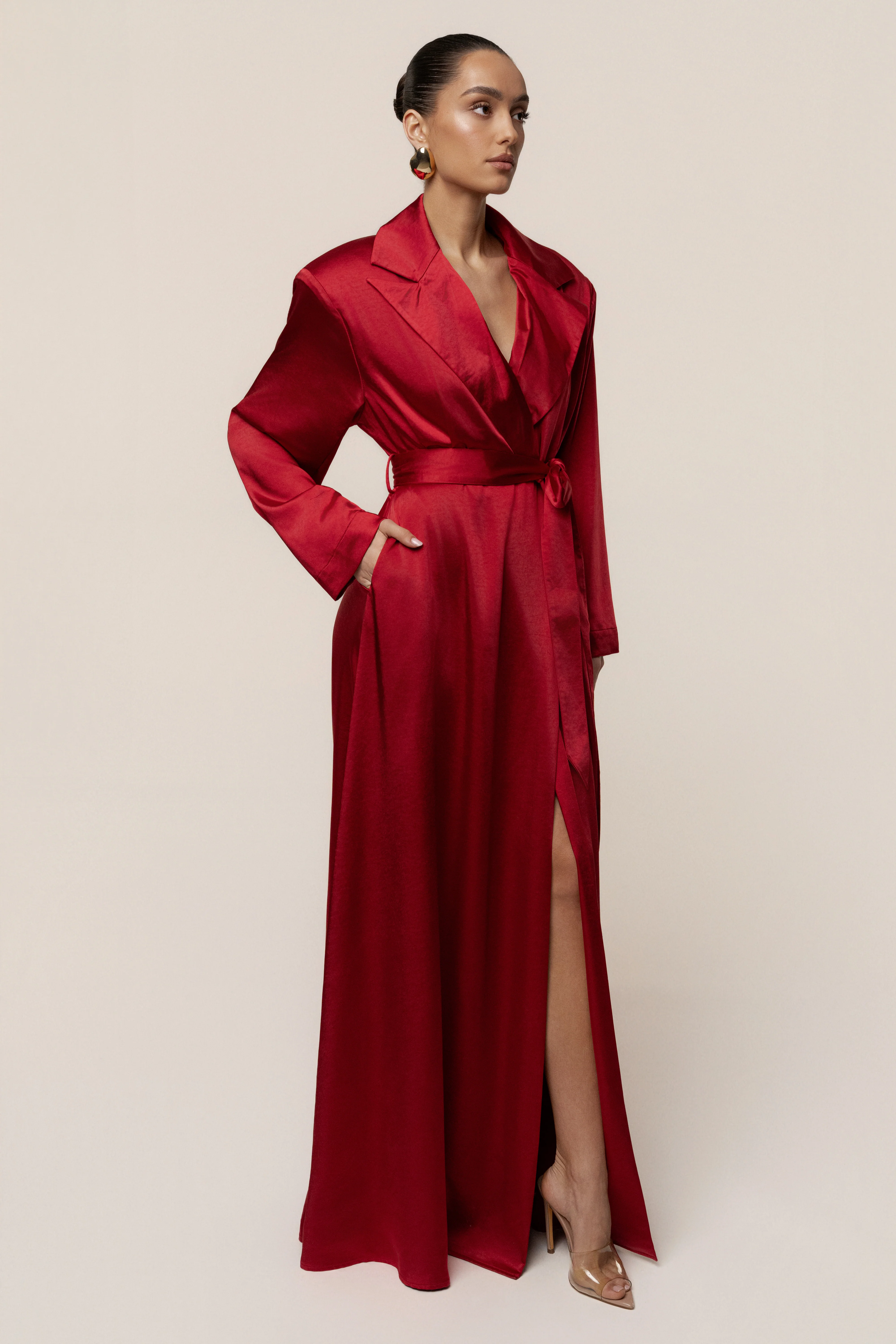 Burgundy Satin Embrace Maxi Dress - Image 14