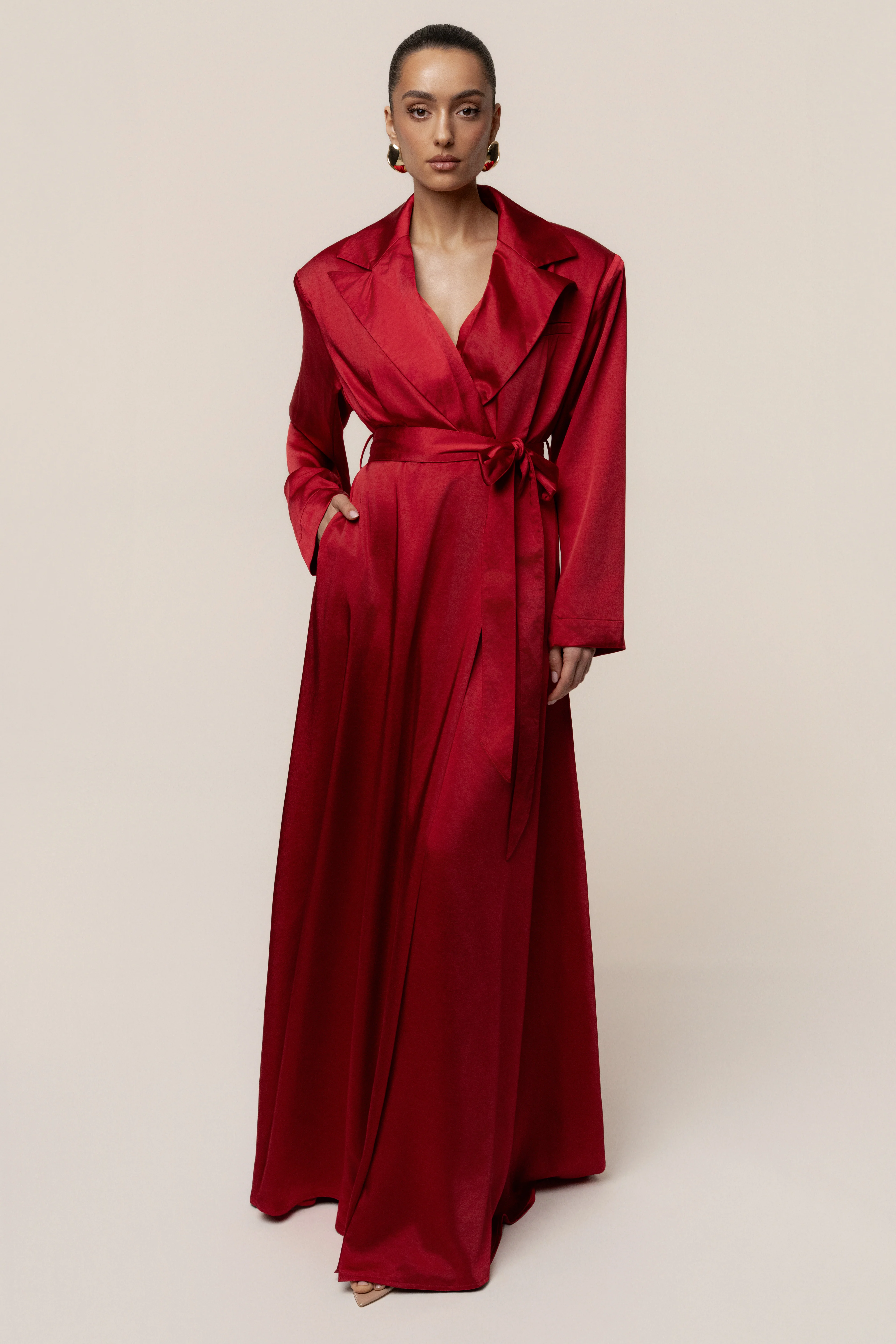 Burgundy Satin Embrace Maxi Dress - Image 15