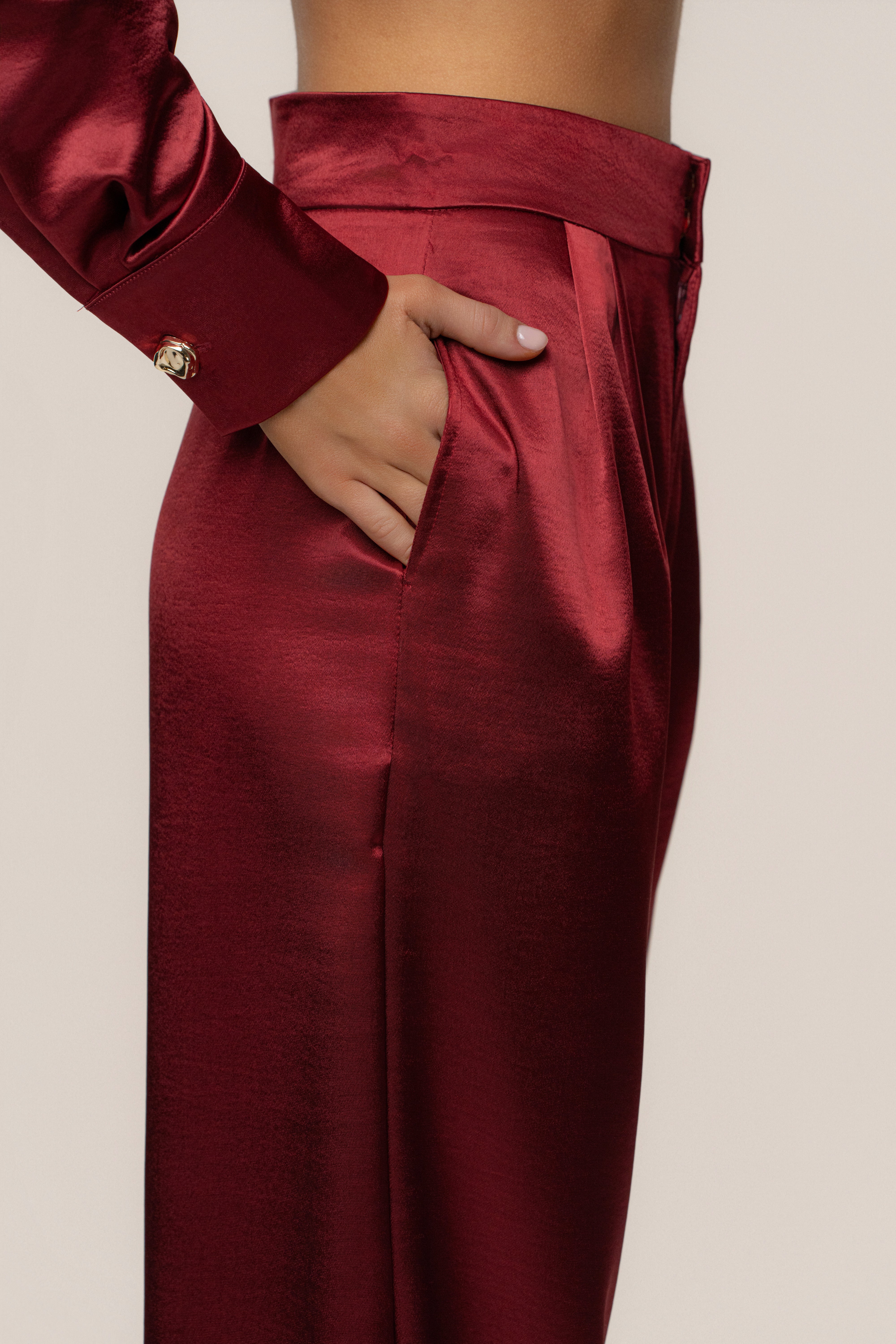 Burgundy Signature Satin Trousers - Image 3