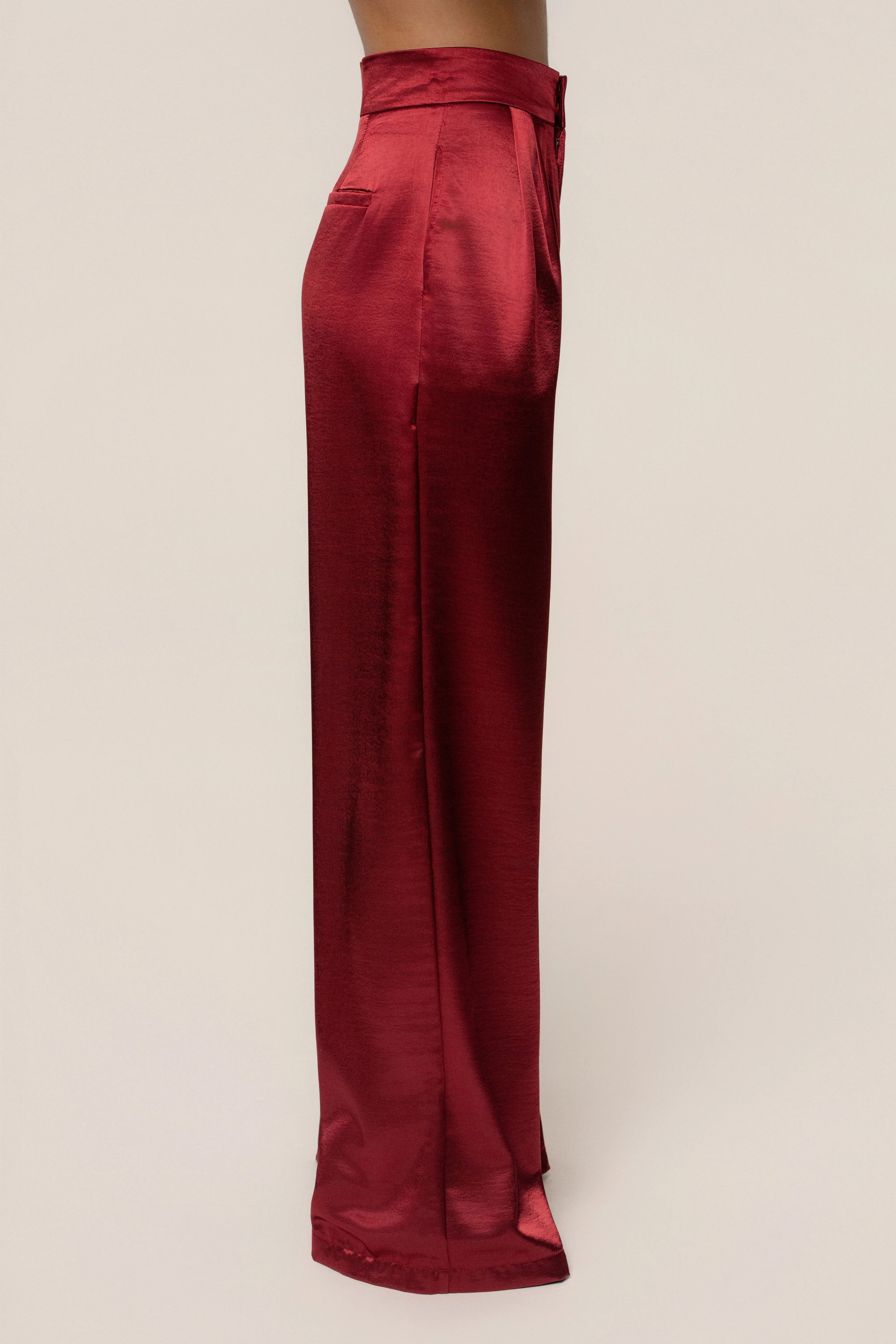Burgundy Signature Satin Trousers - Image 6
