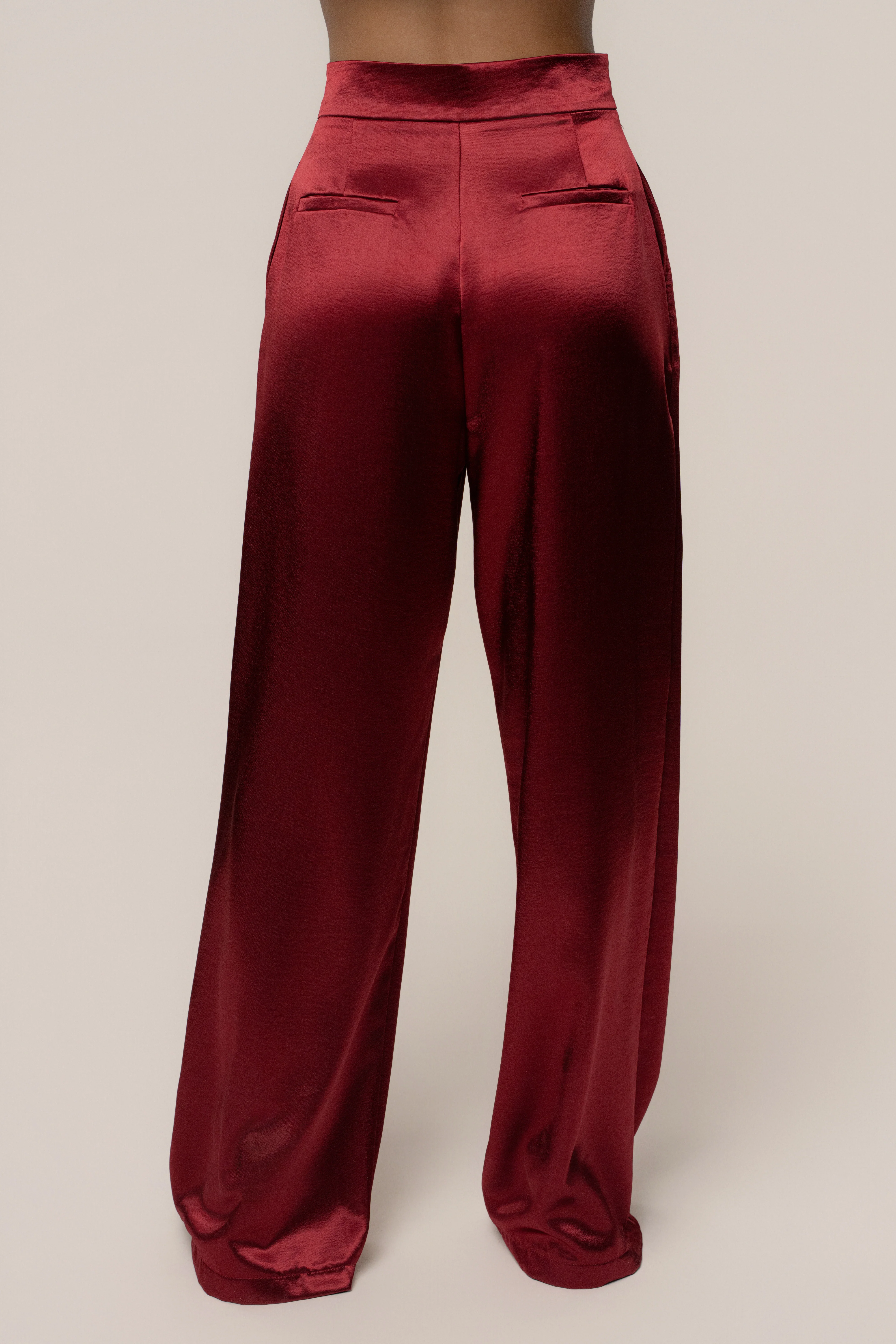 Burgundy Signature Satin Trousers - Image 7