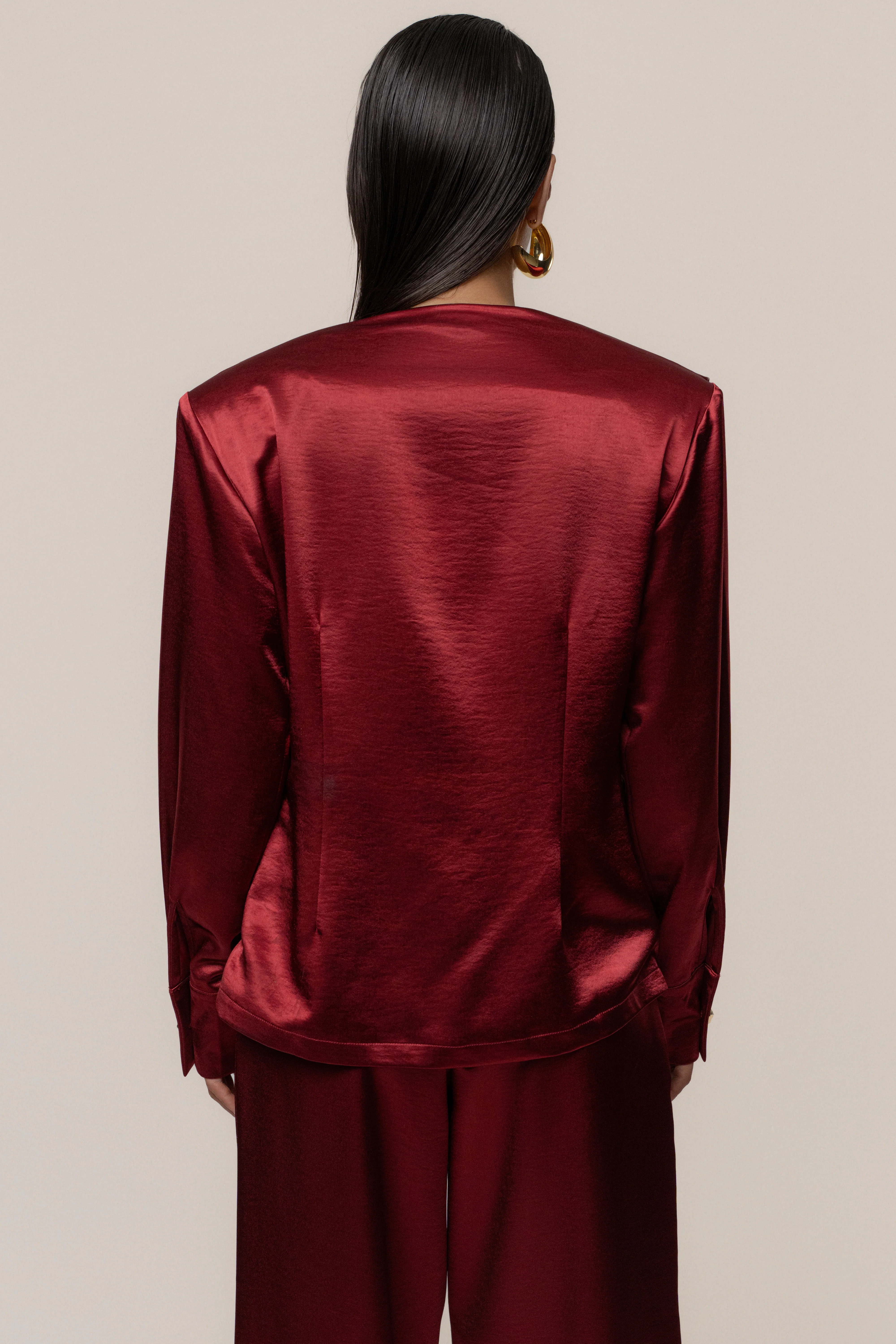 Burgundy Statement Draped Satin Top - Image 10