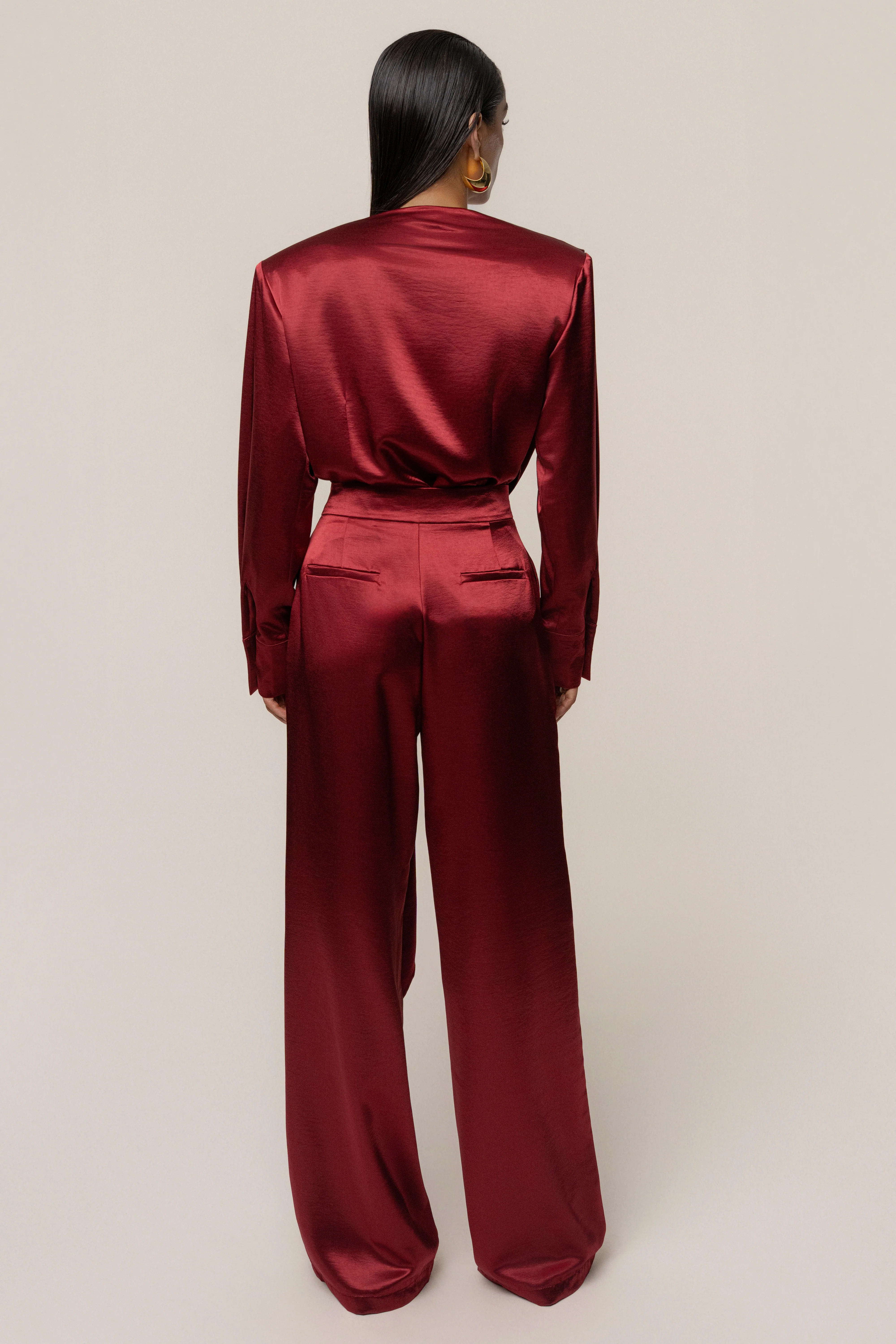 Burgundy Statement Draped Satin Top - Image 11