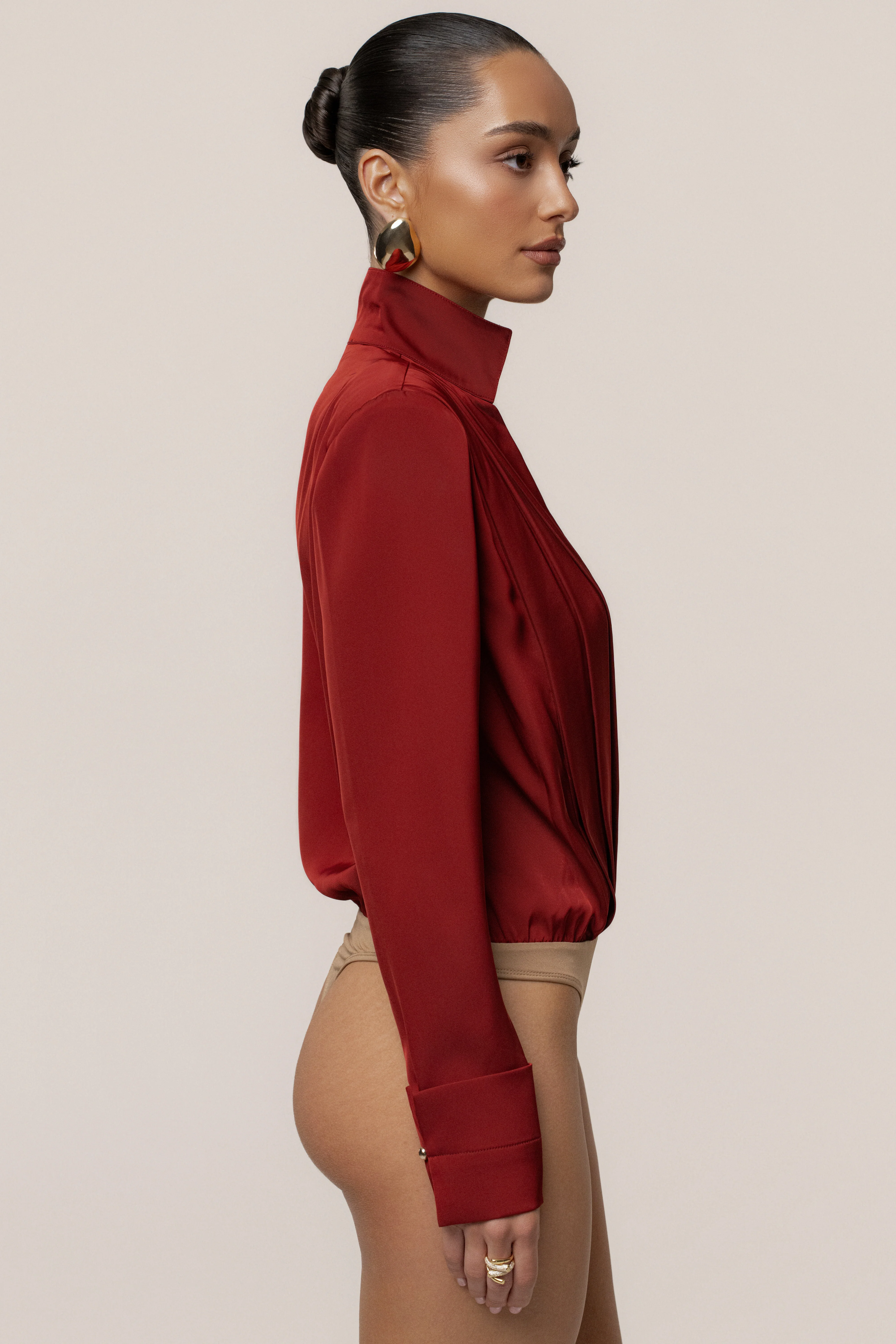 Burgundy Visionary Pleated Bodysuit - Image 13