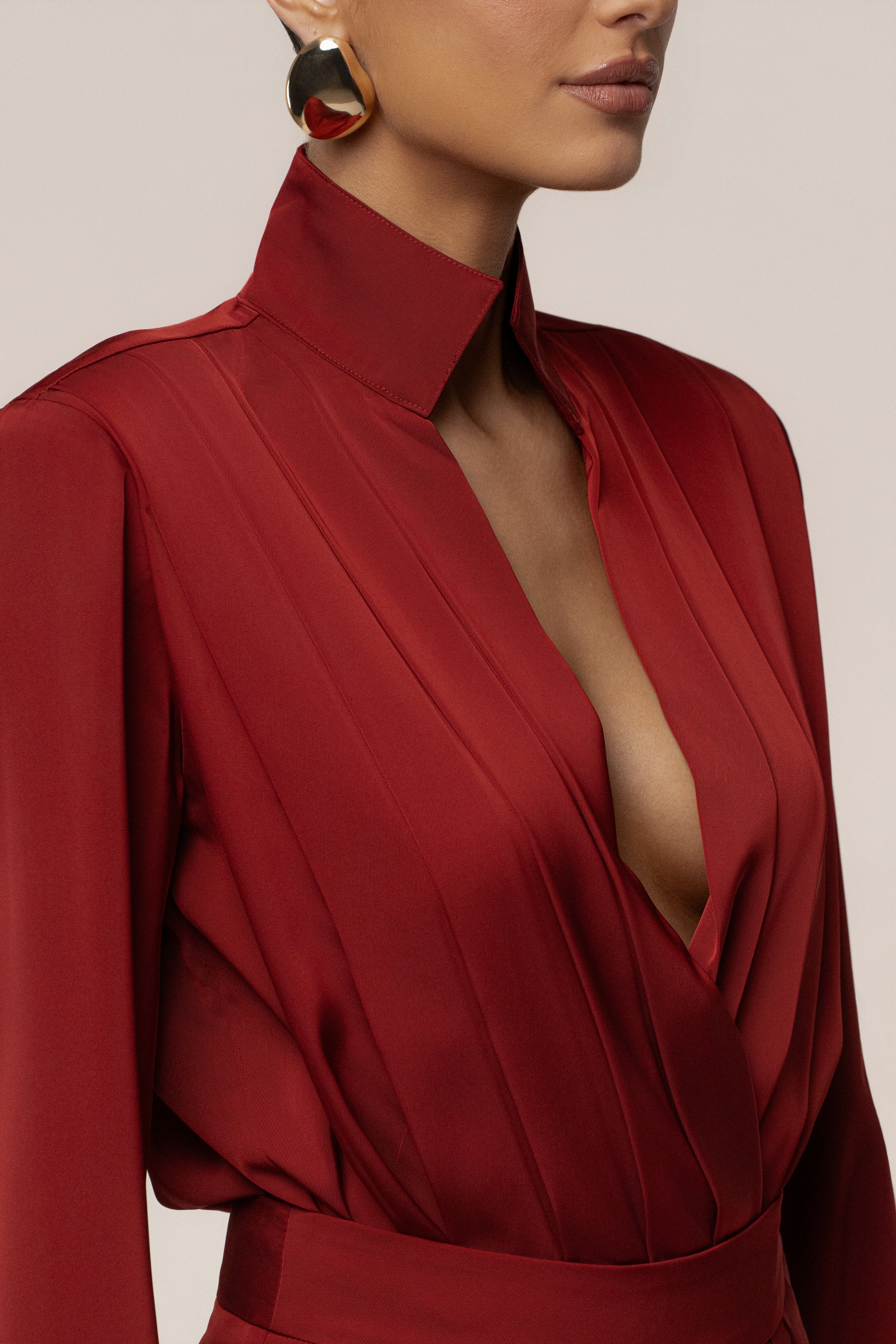 Burgundy Visionary Pleated Bodysuit - Image 6
