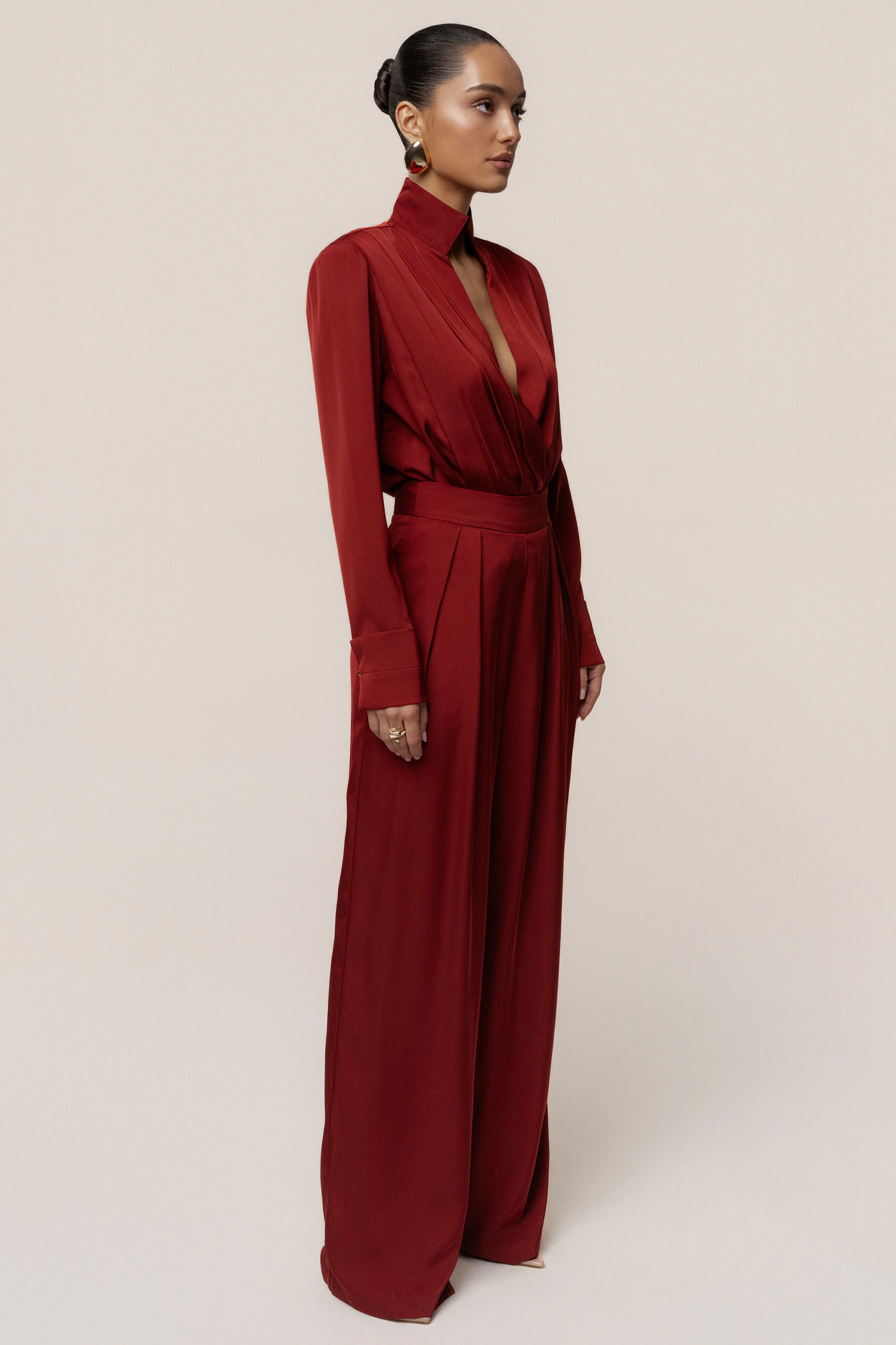Burgundy Visionary Pleated Bodysuit - Image 7