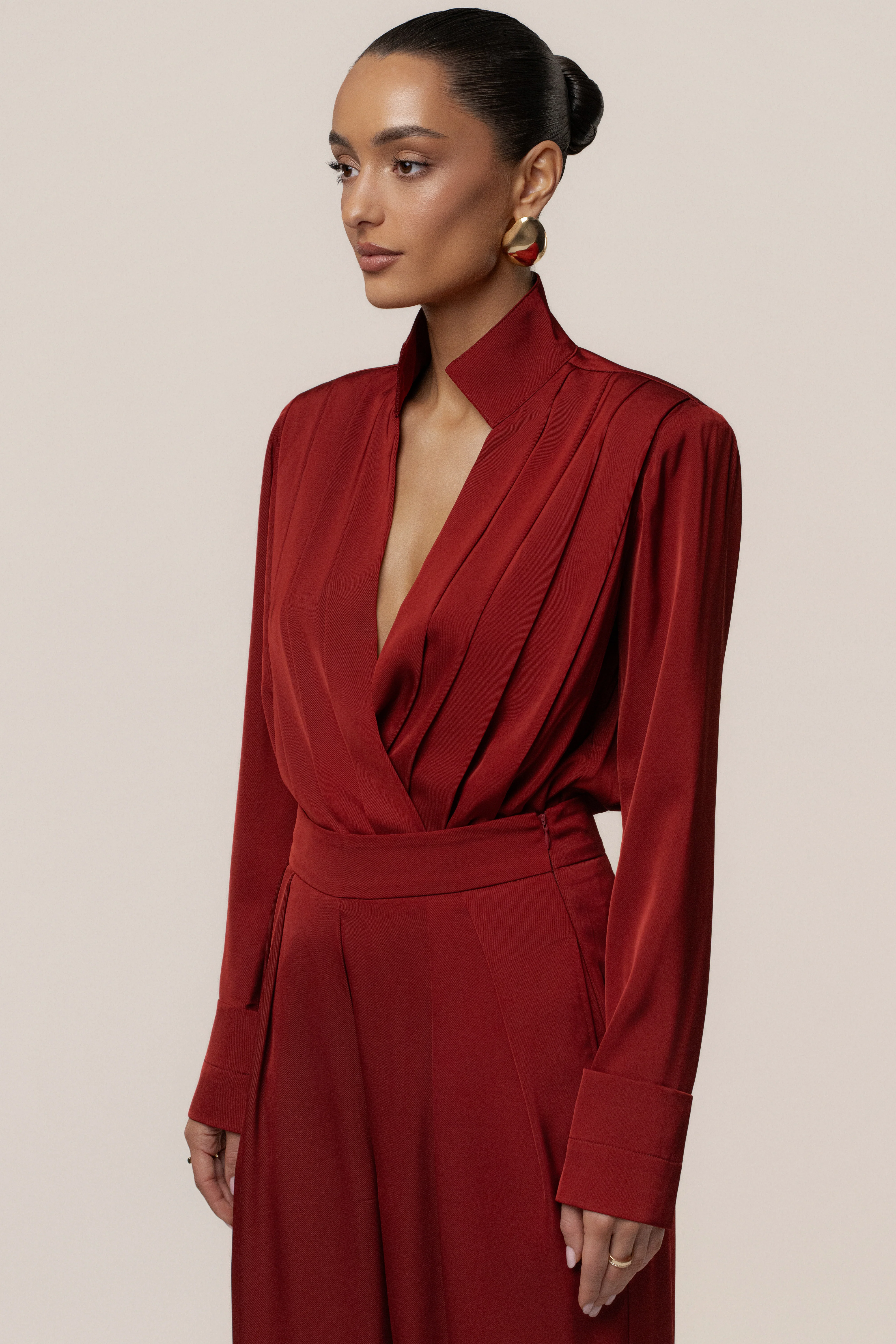 Burgundy Visionary Pleated Bodysuit - Image 8