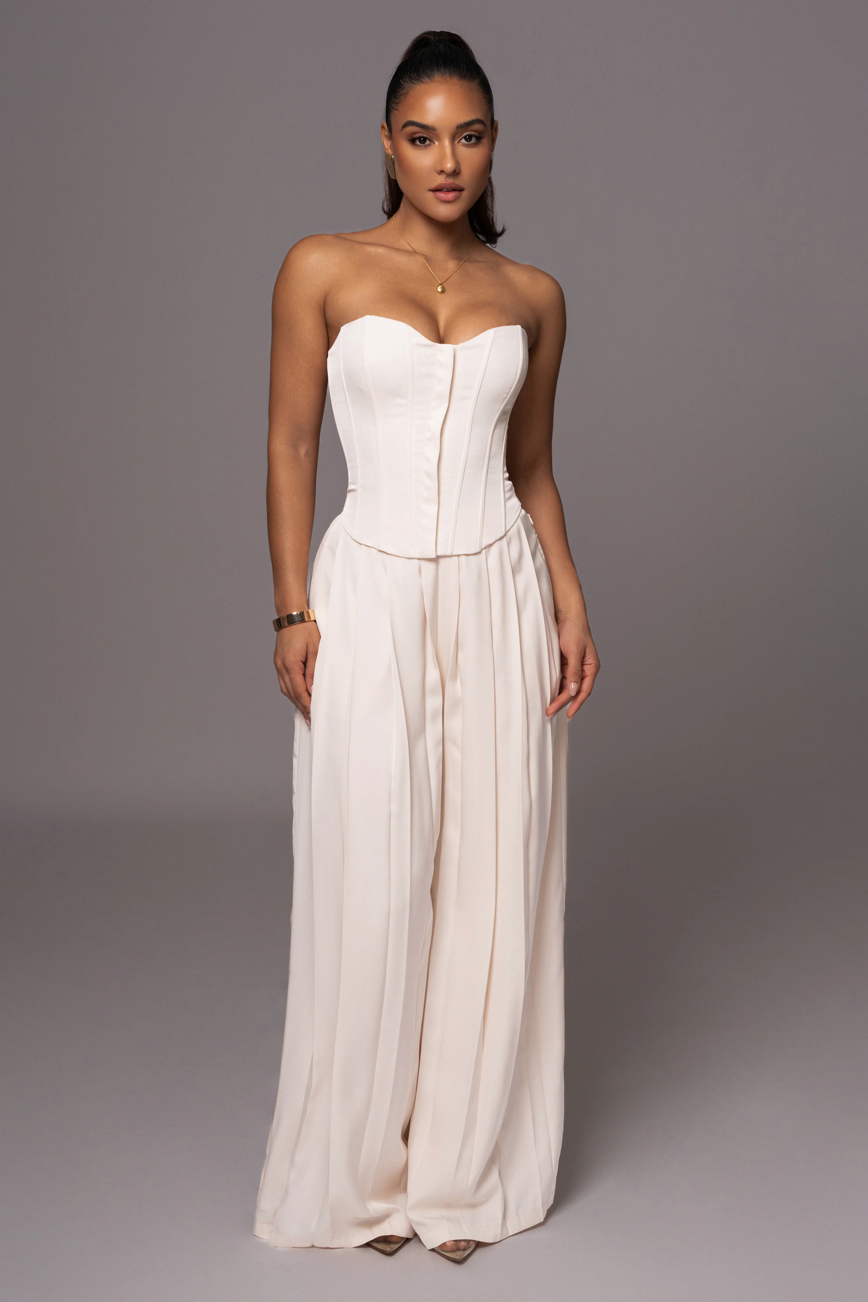 Buttercream Clara Wide Leg Pleated Trousers - Image 3