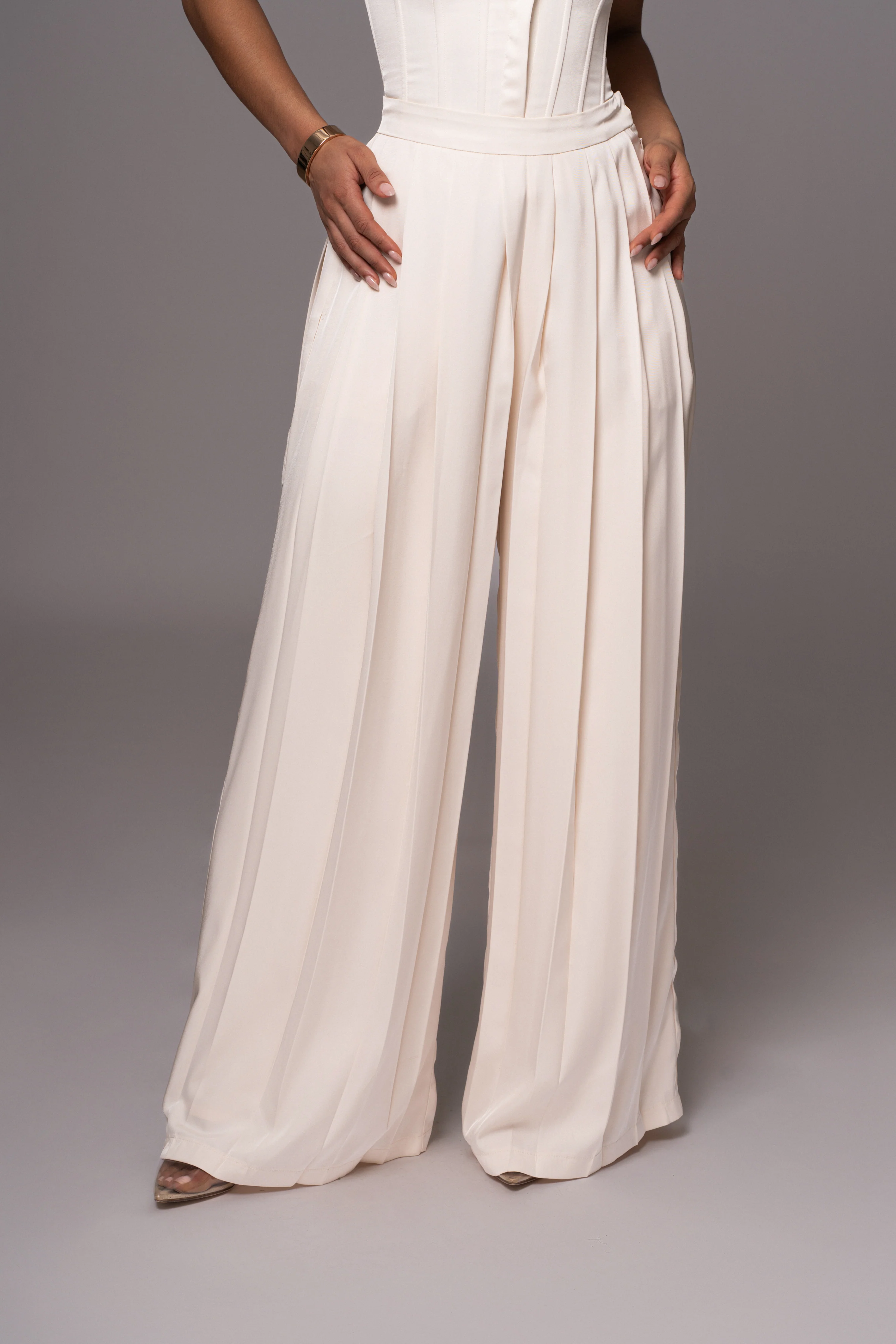 Buttercream Clara Wide Leg Pleated Trousers - Image 4