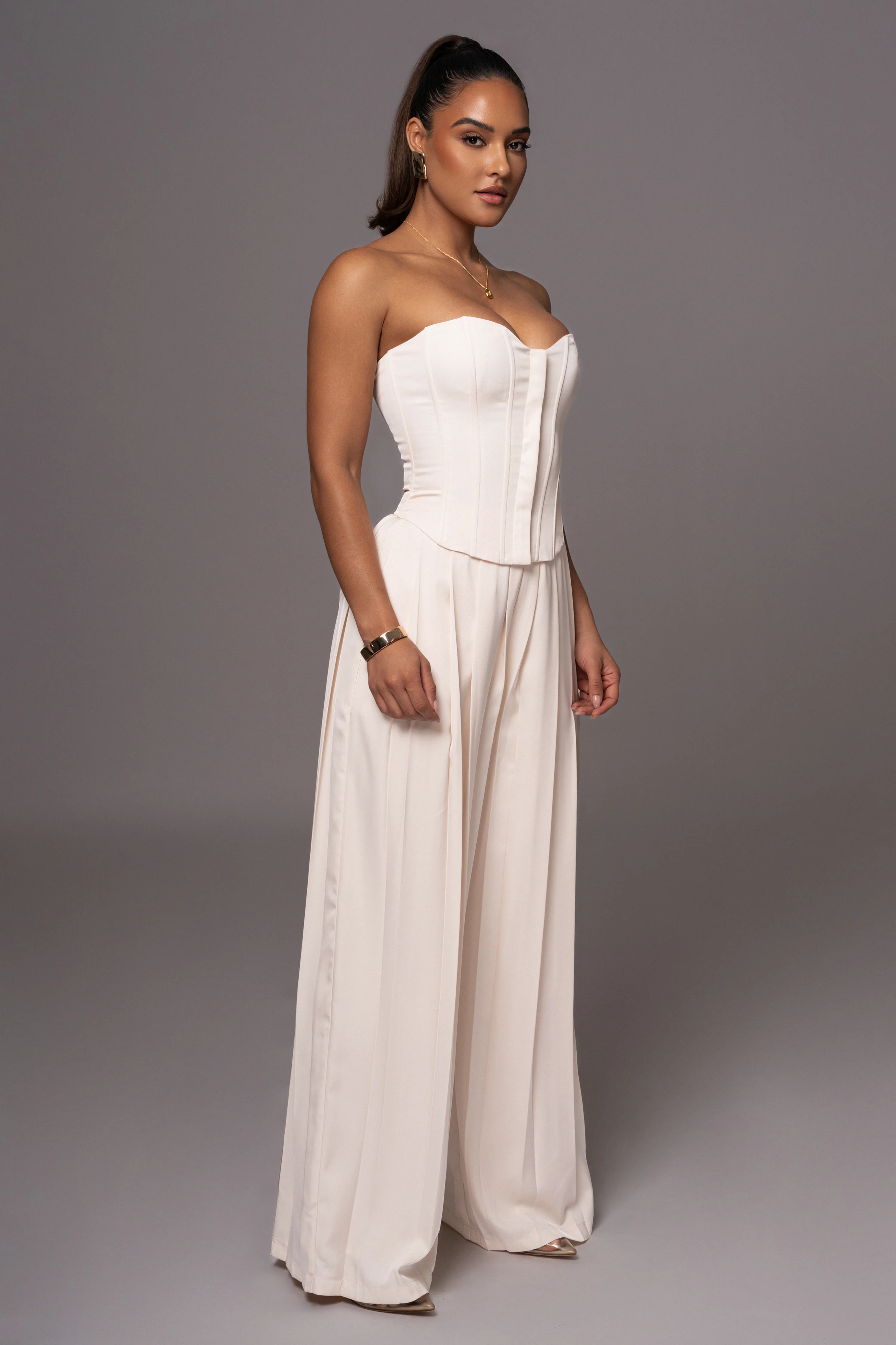 Buttercream Clara Wide Leg Pleated Trousers - Image 6
