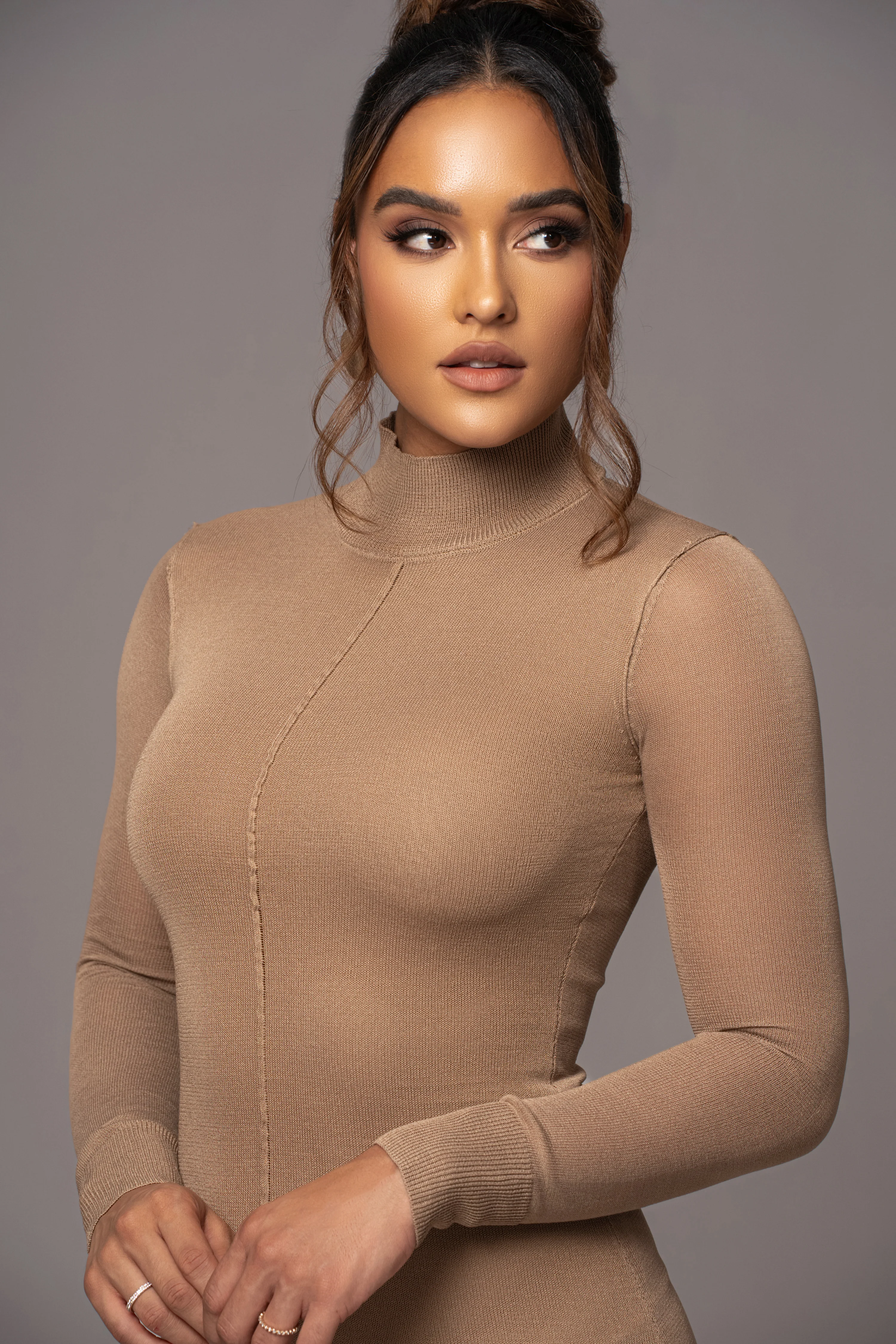 Camel Fame Mock Neck Maxi Dress - Image 6