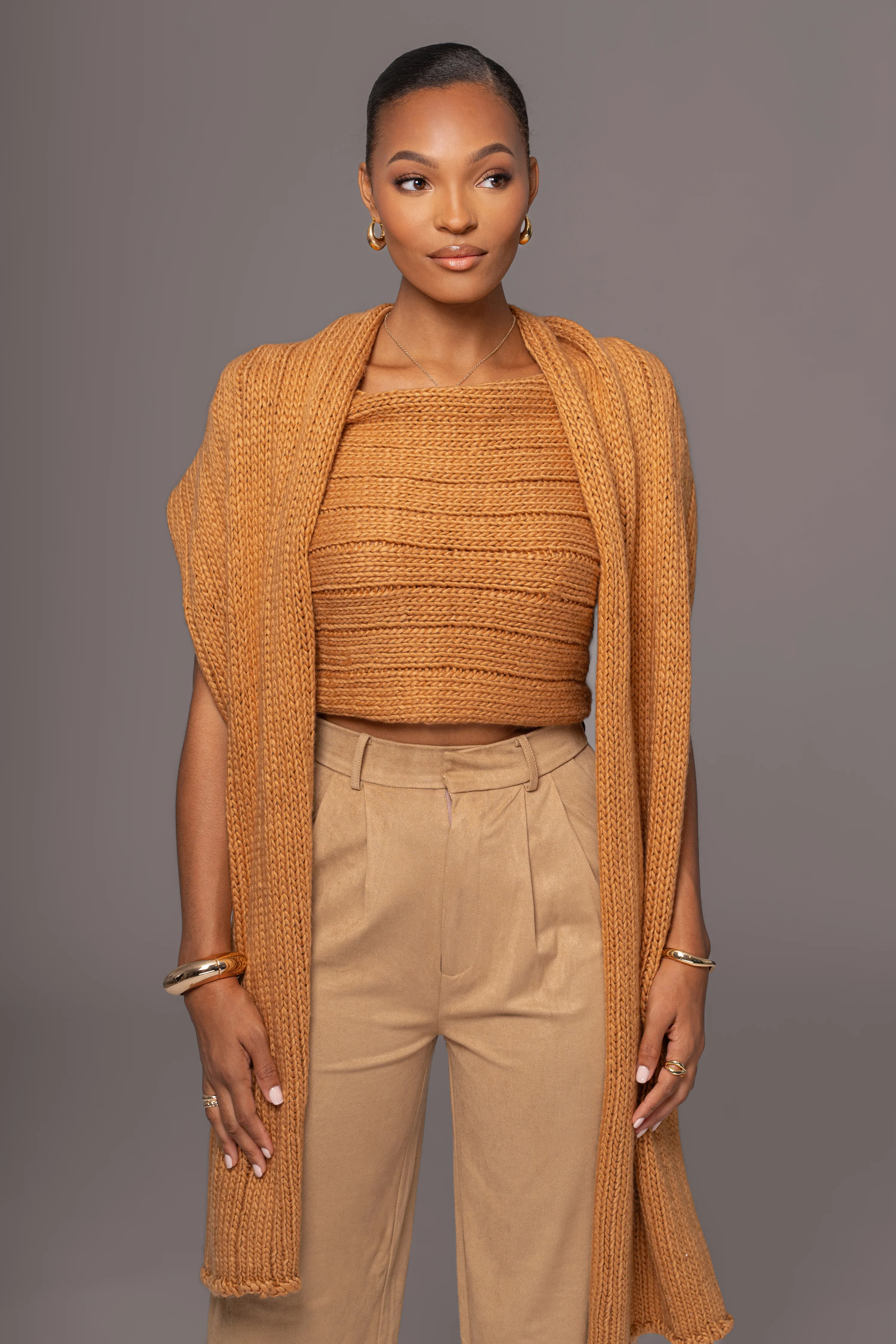 Camel Soft Life Cable Knit Sweater Top - Image 10
