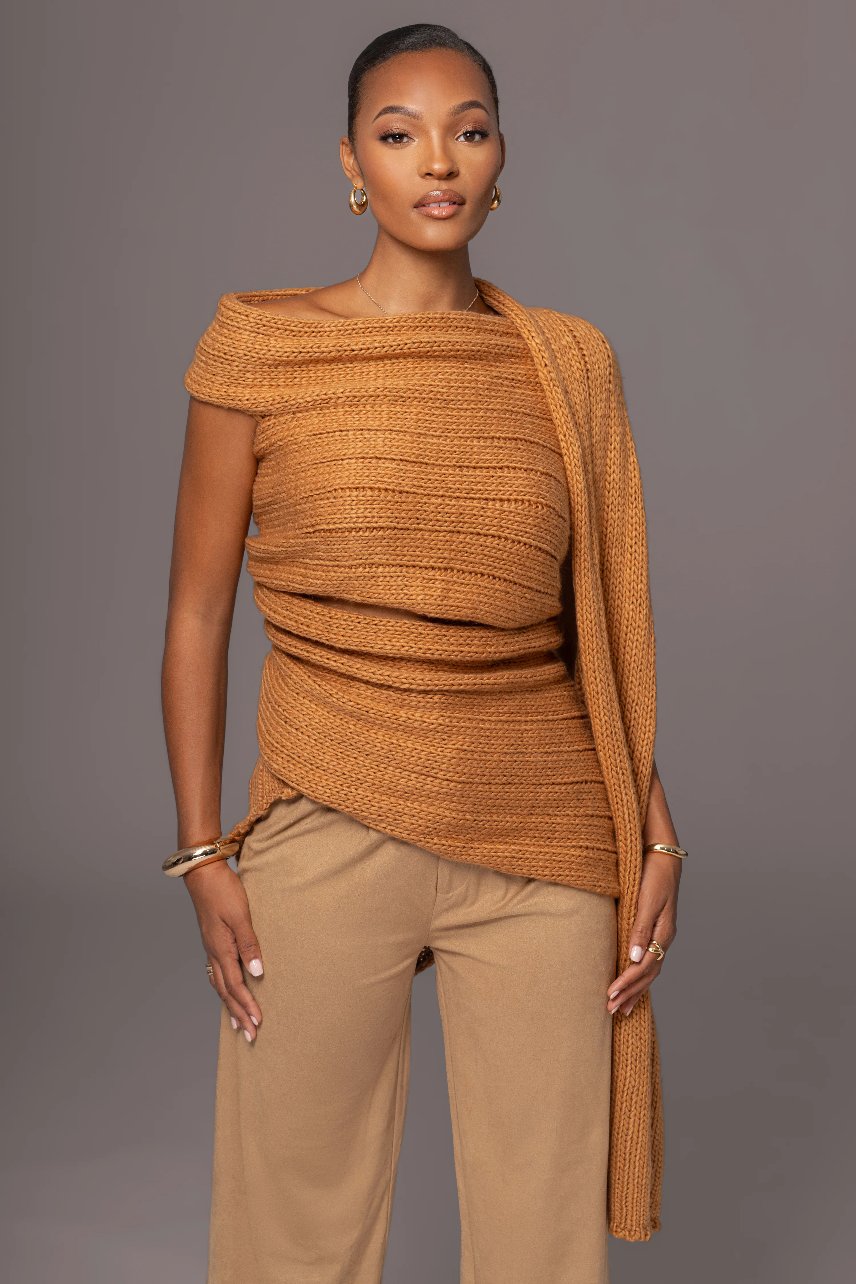 Camel Soft Life Cable Knit Sweater Top - Image 8
