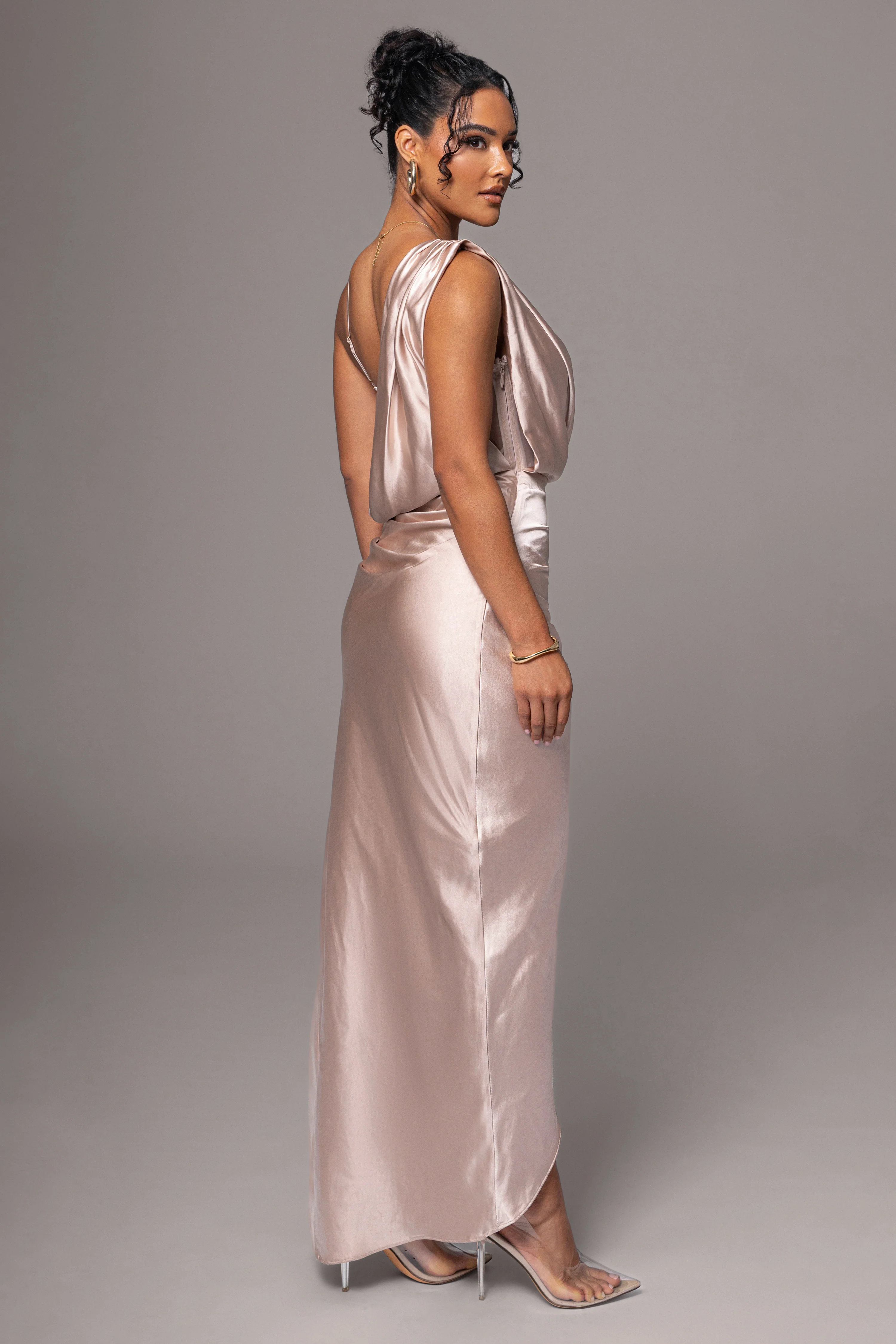 Champagne Anastacia Drape Maxi Dress - Image 8