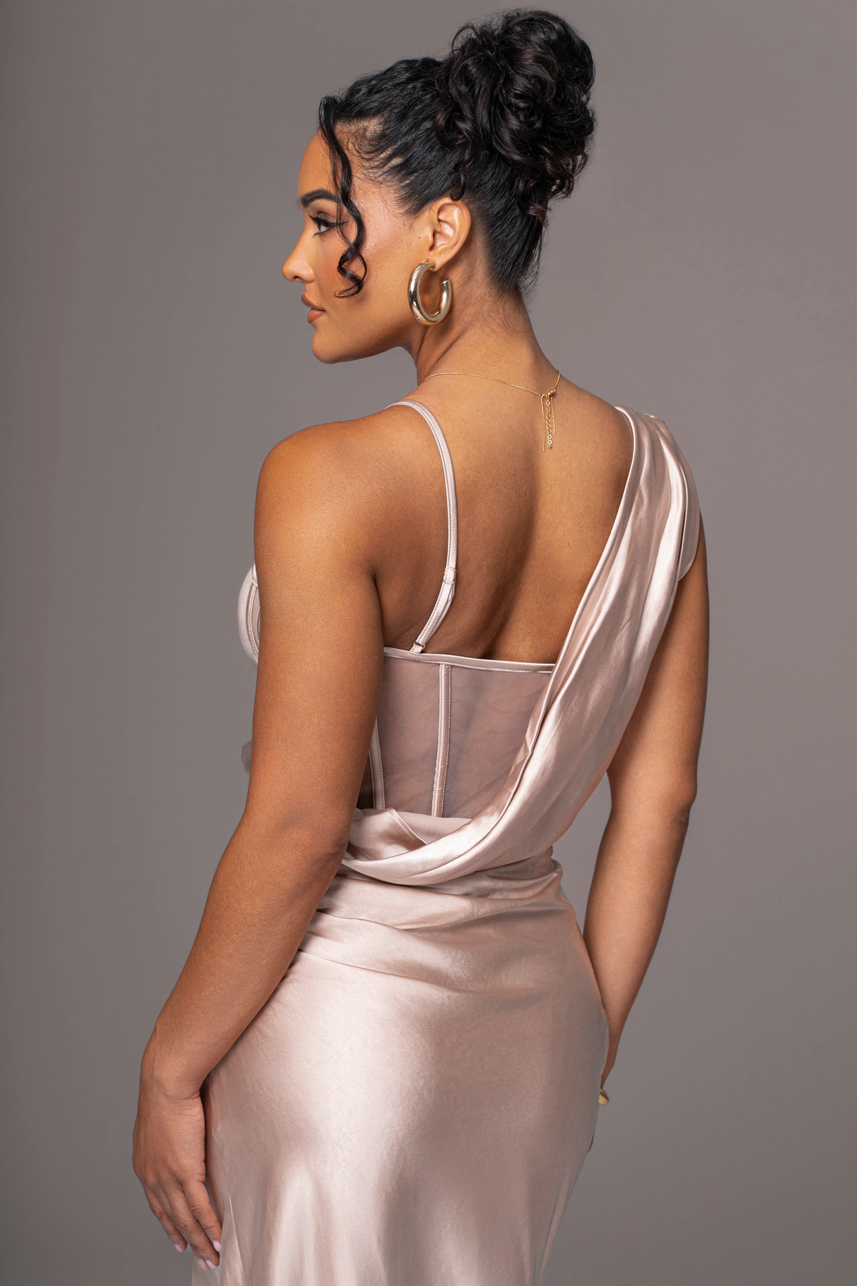 Champagne Anastacia Drape Maxi Dress - Image 9