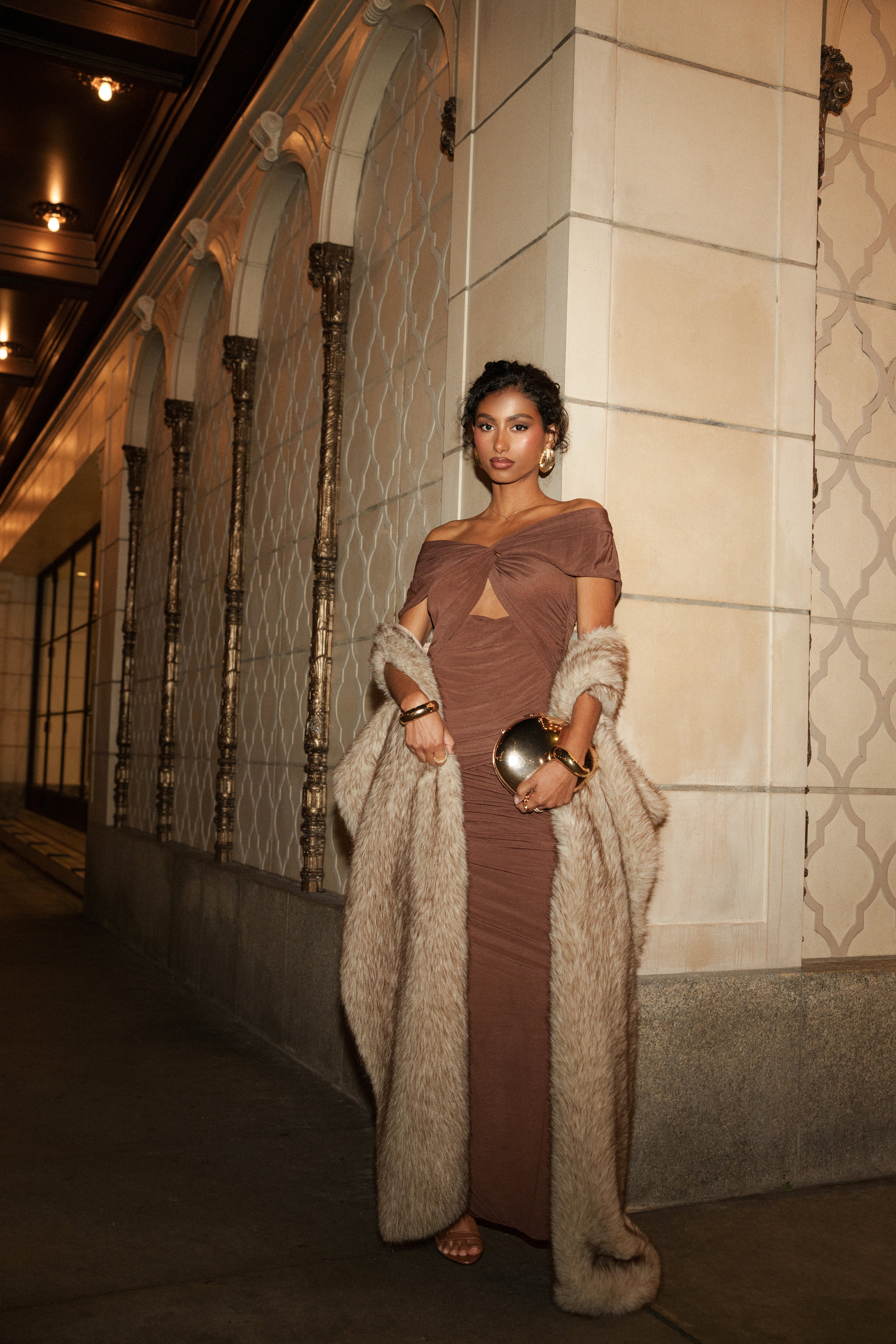 Chocolate Alessandra Off Shoulder Maxi Dress - Image 5