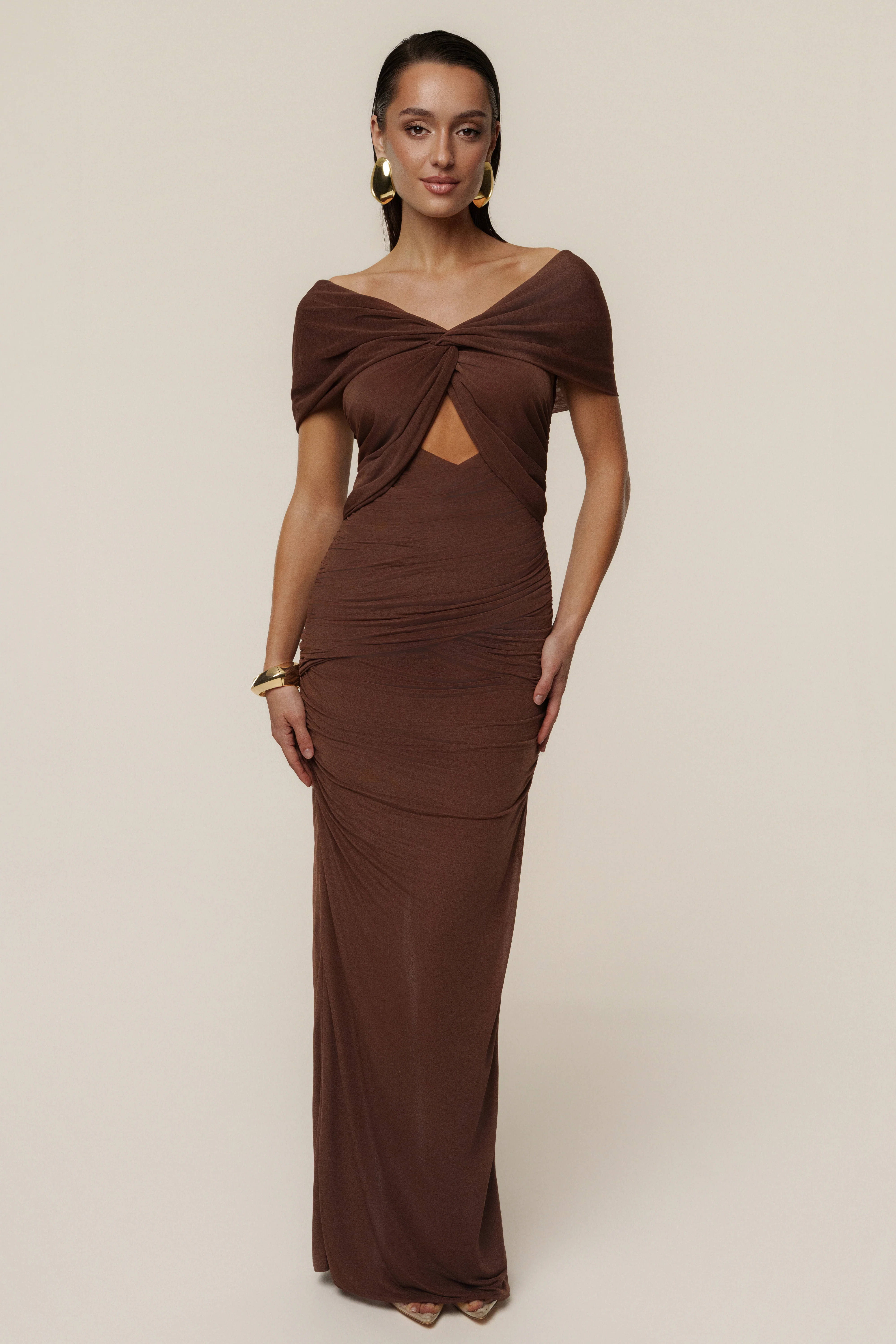 Chocolate Alessandra Off Shoulder Maxi Dress - Image 6