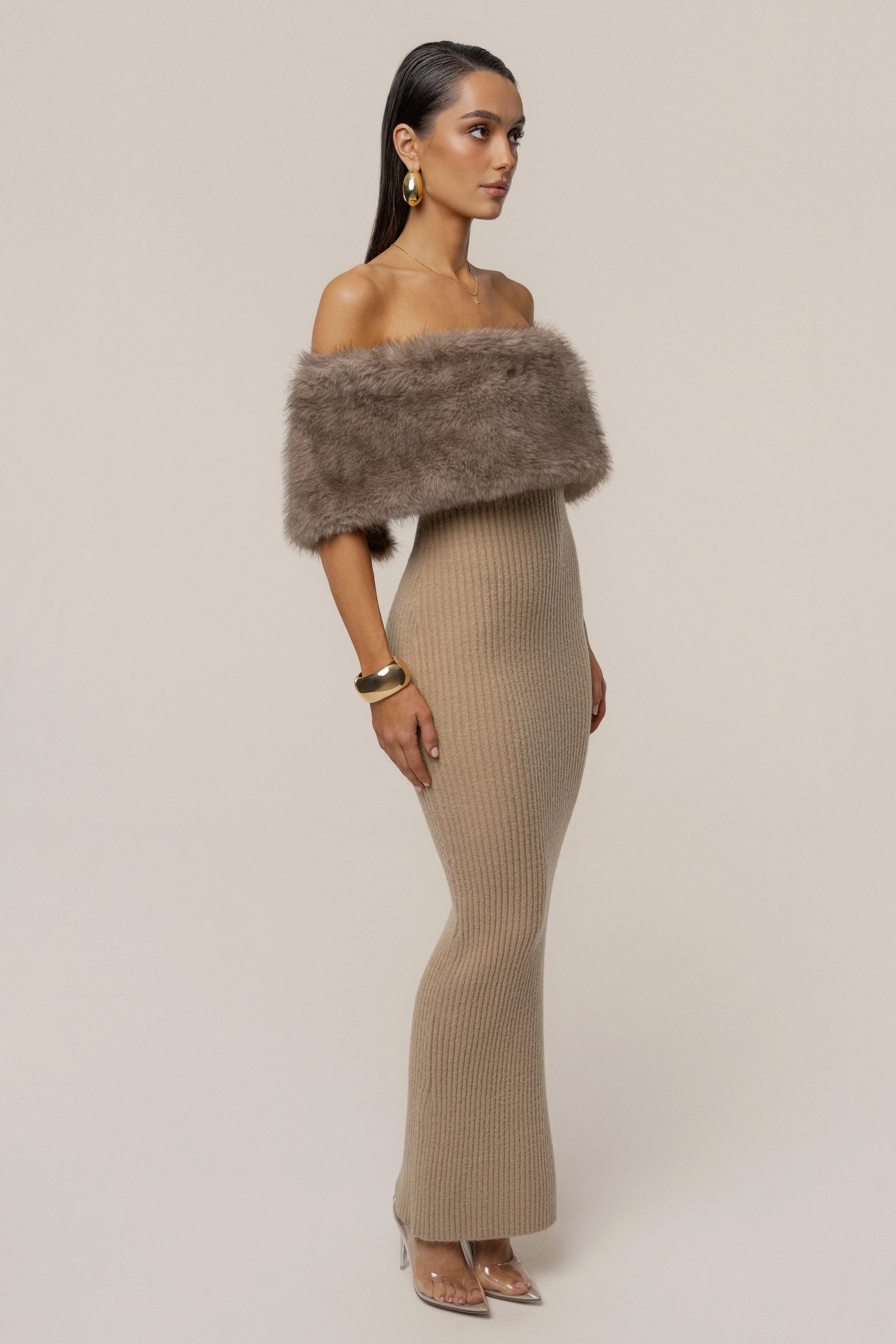 Chocolate Aspen Hour Faux Fur Dress - Image 3