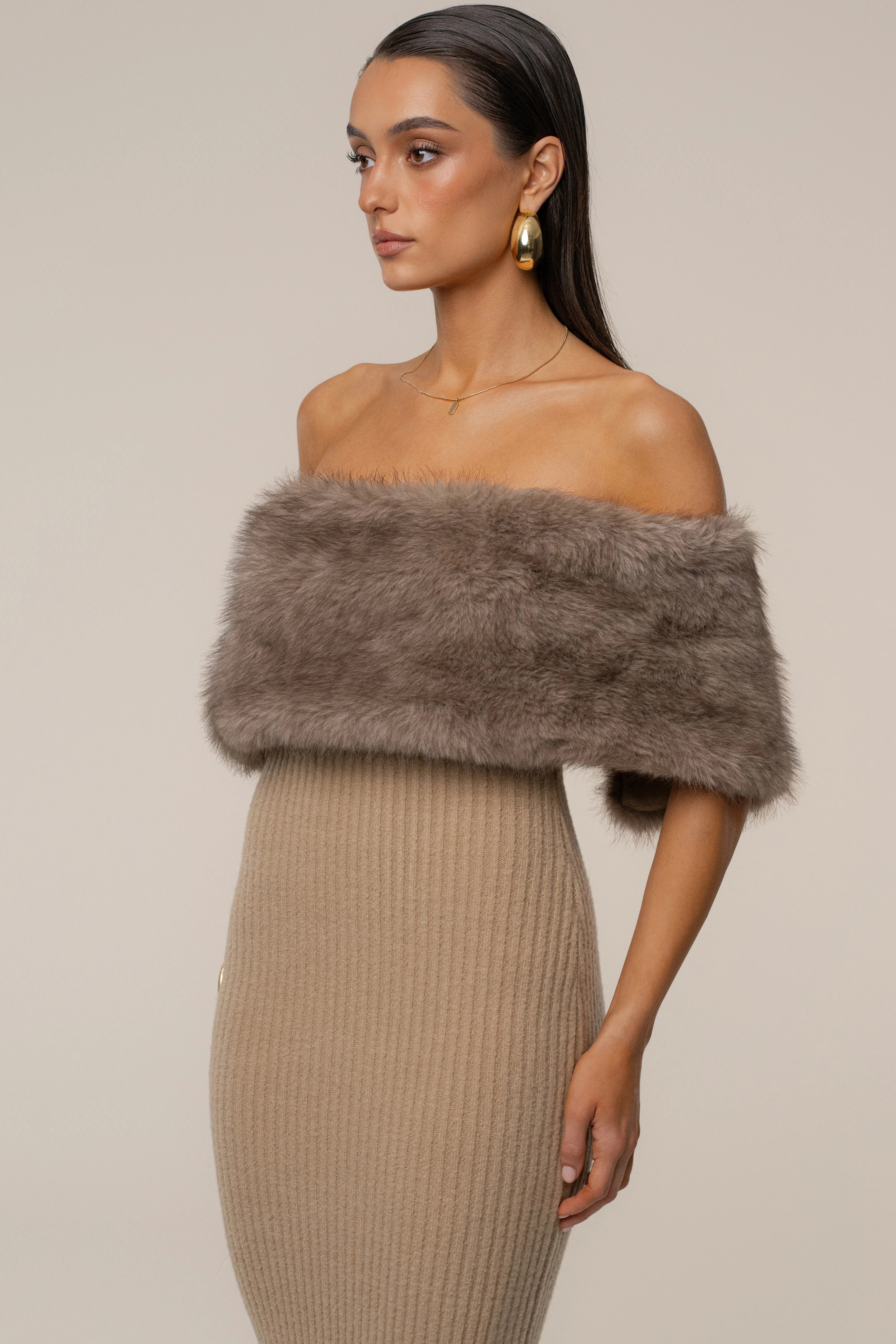 Chocolate Aspen Hour Faux Fur Dress - Image 4
