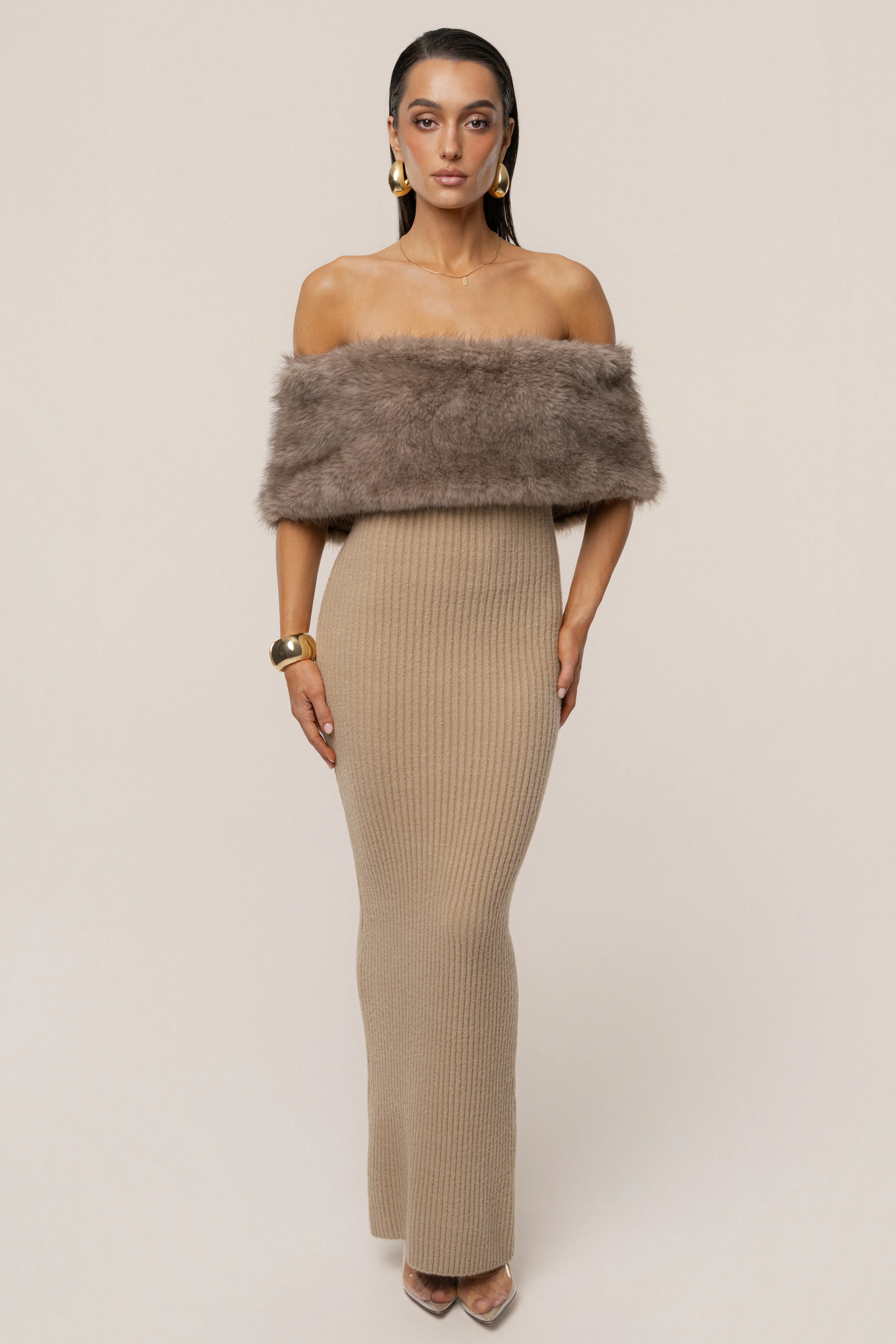 Chocolate Aspen Hour Faux Fur Dress - Image 5