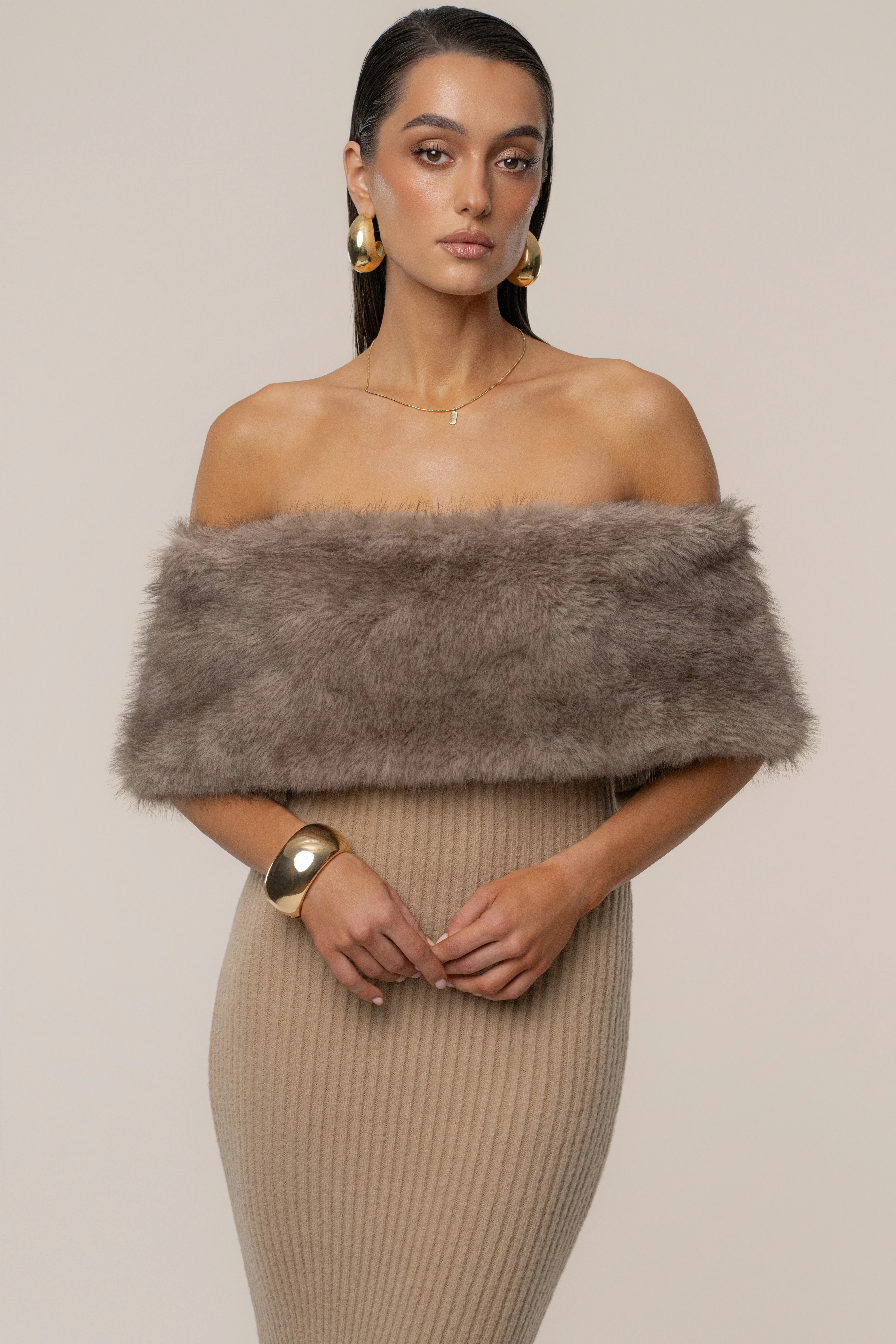 Chocolate Aspen Hour Faux Fur Dress - Image 6