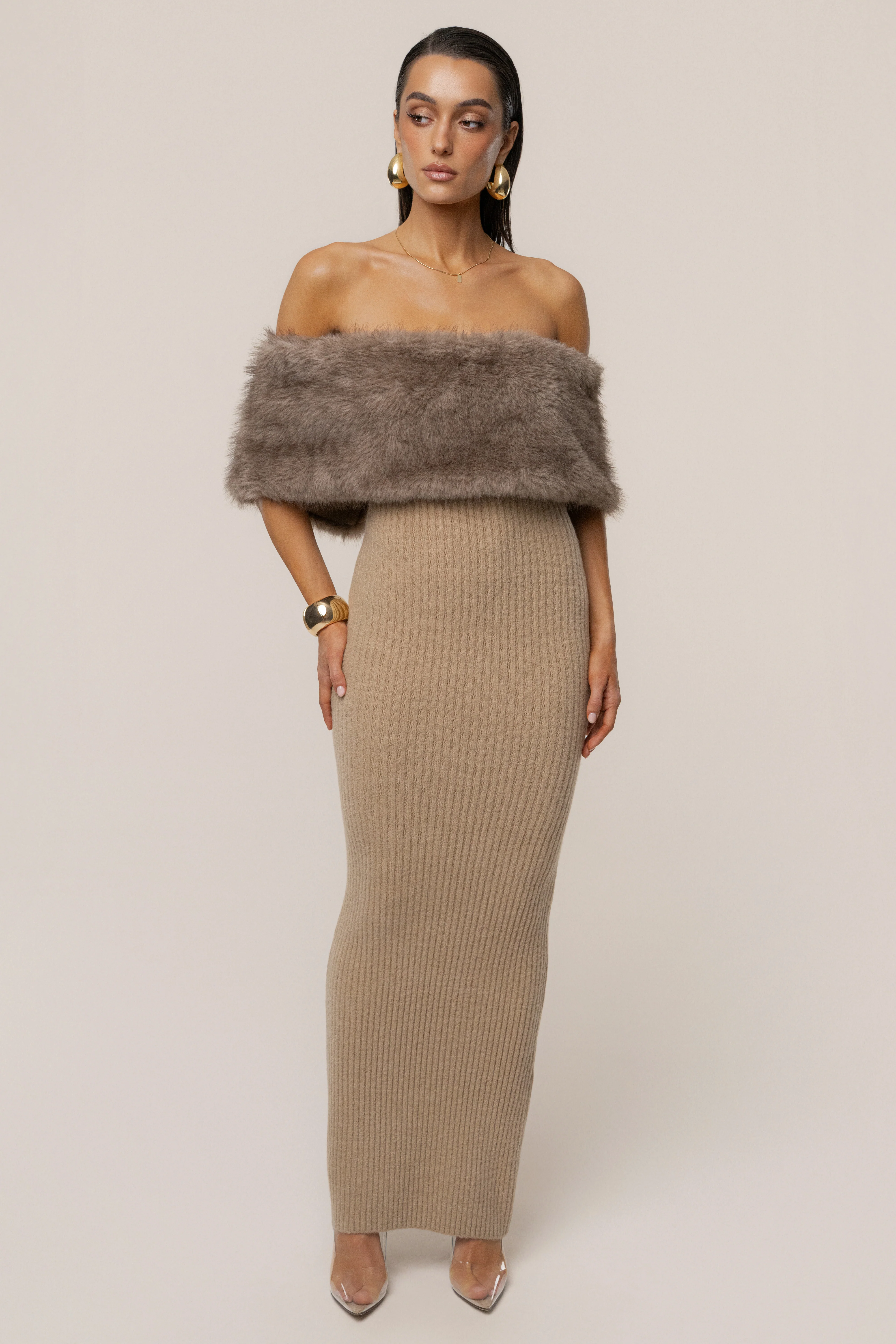 Chocolate Aspen Hour Faux Fur Dress - Image 7