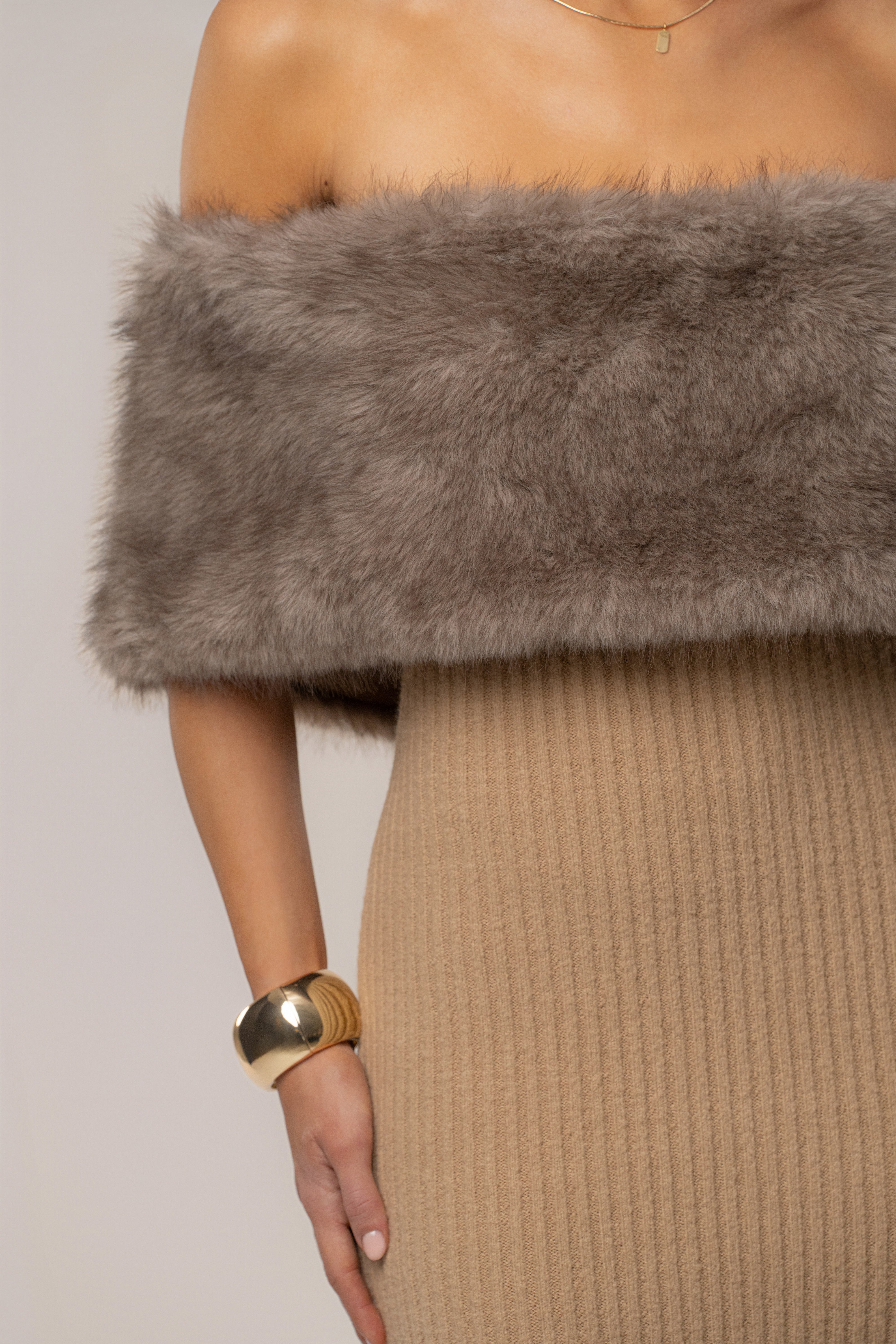 Chocolate Aspen Hour Faux Fur Dress - Image 8