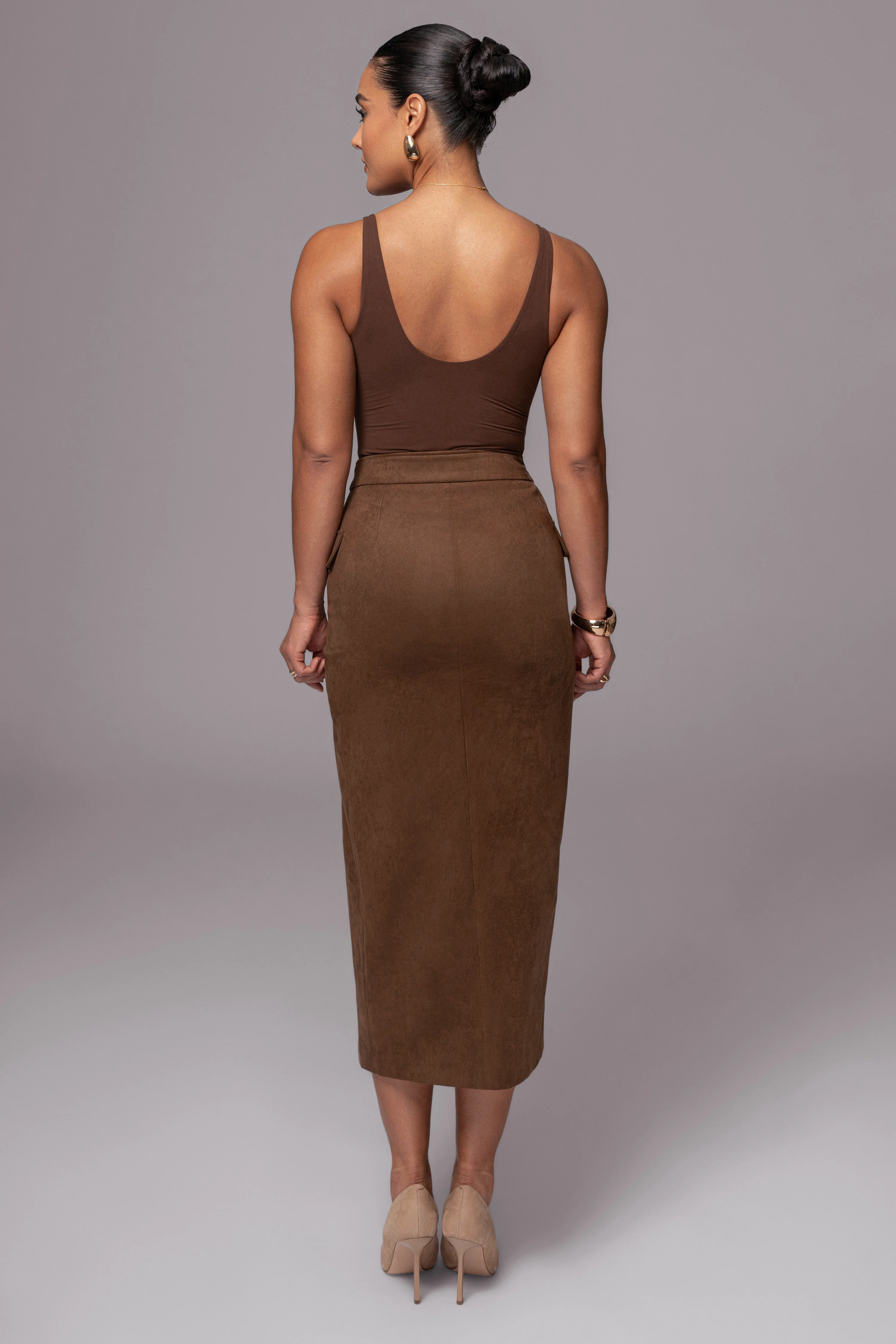 Chocolate Audrey Suede Midi Skirt - Image 11