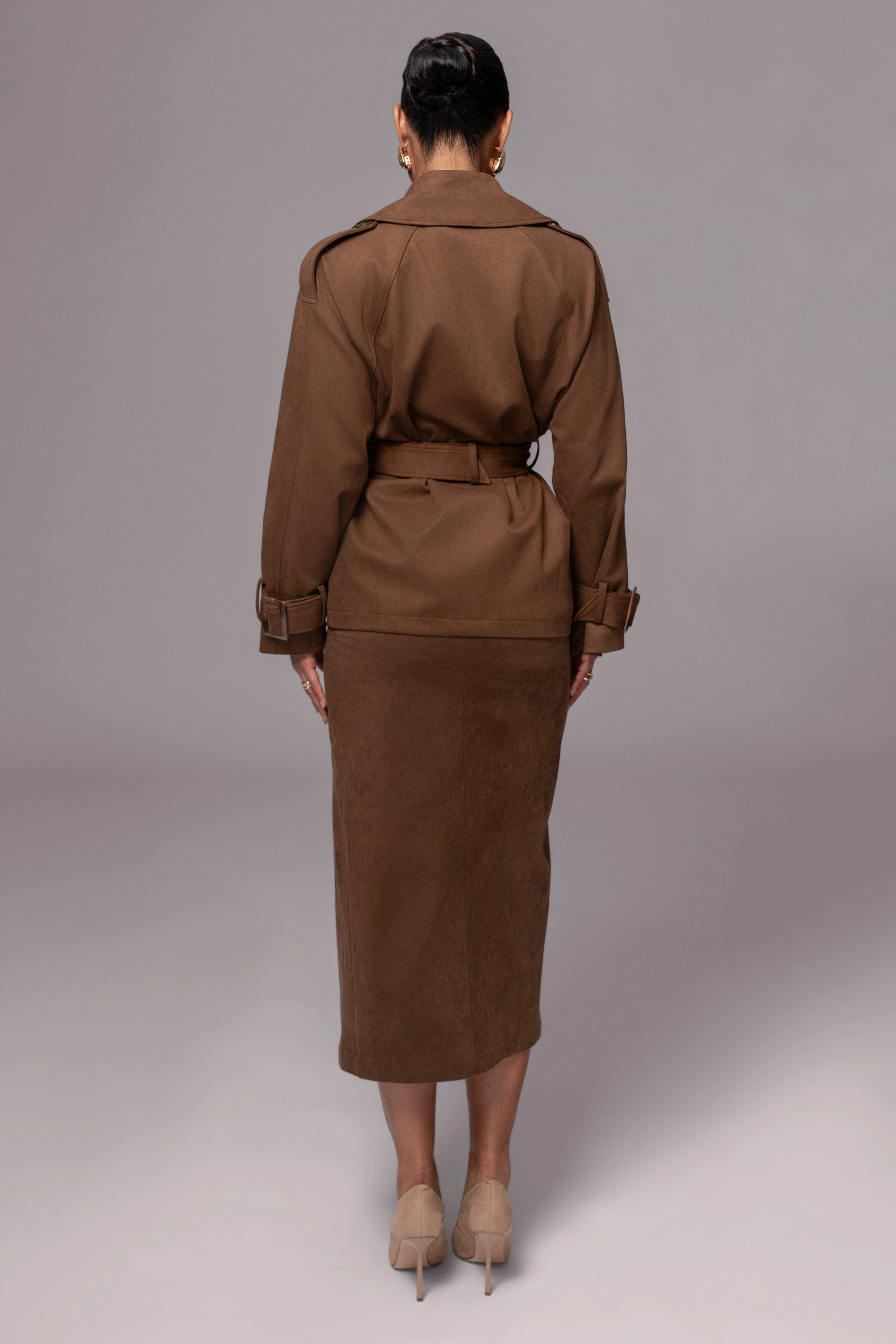 Chocolate Audrey Suede Midi Skirt - Image 13