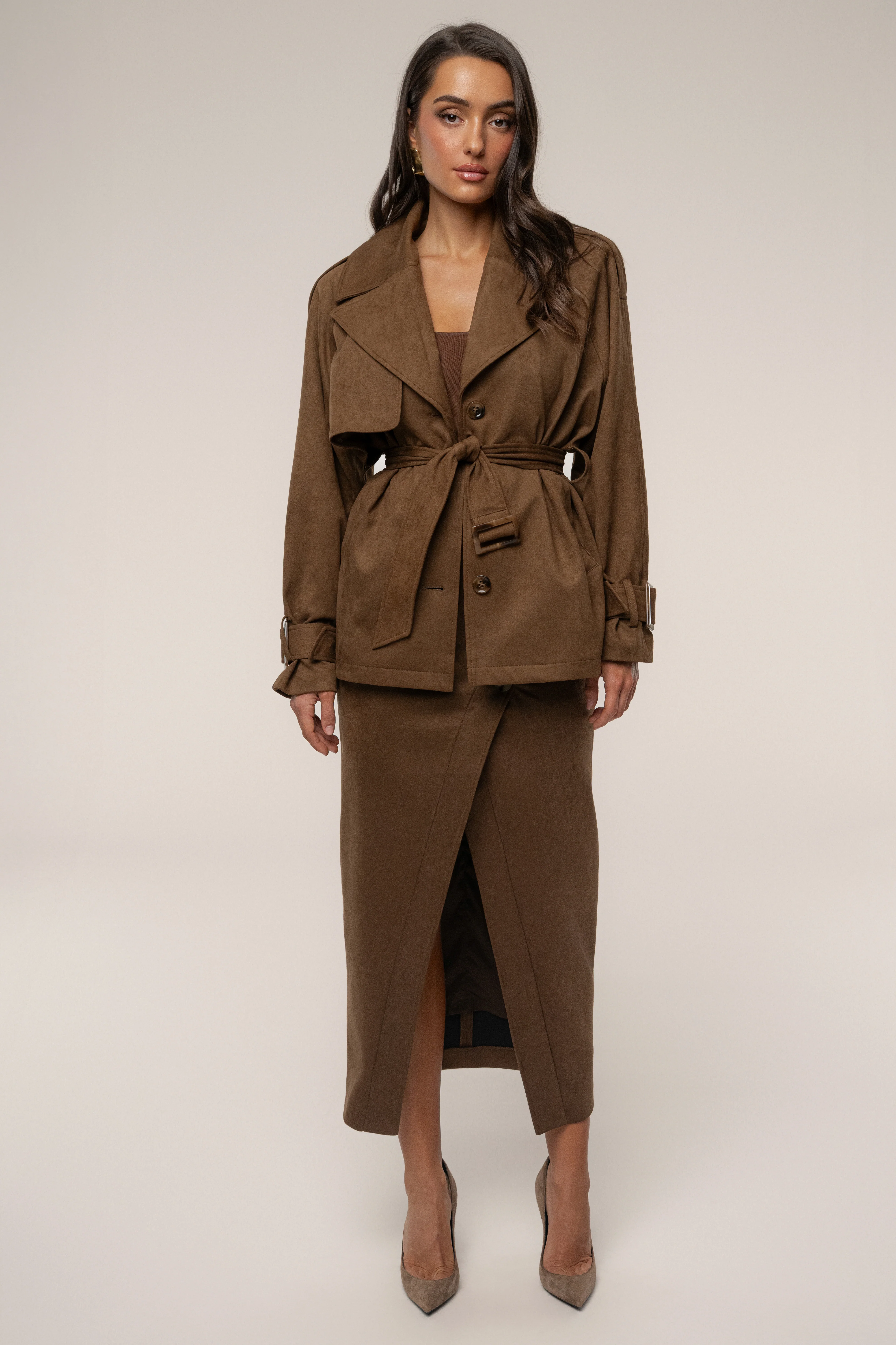 Chocolate Audrey Suede Midi Skirt - Image 2
