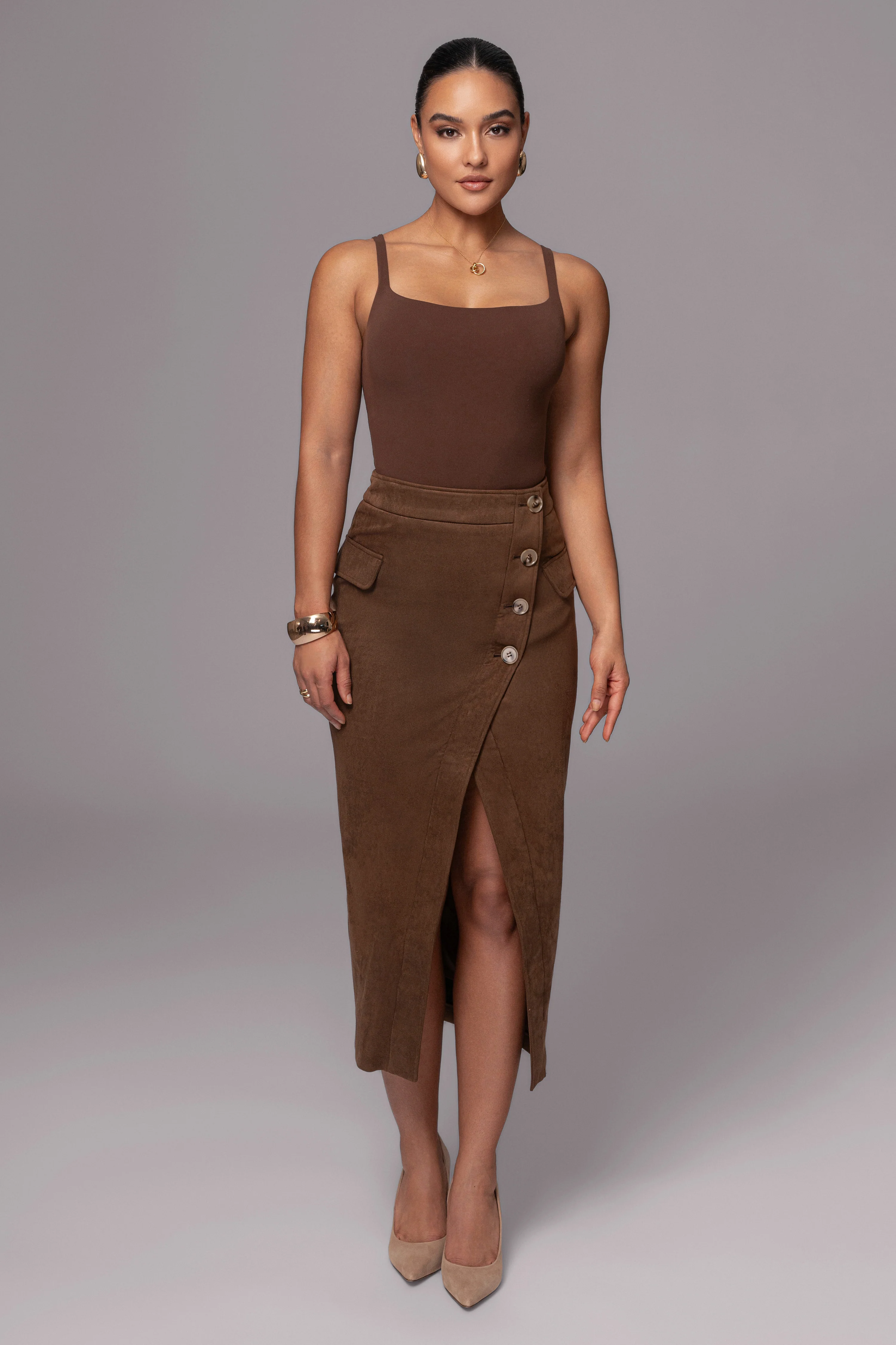 Chocolate Audrey Suede Midi Skirt - Image 5