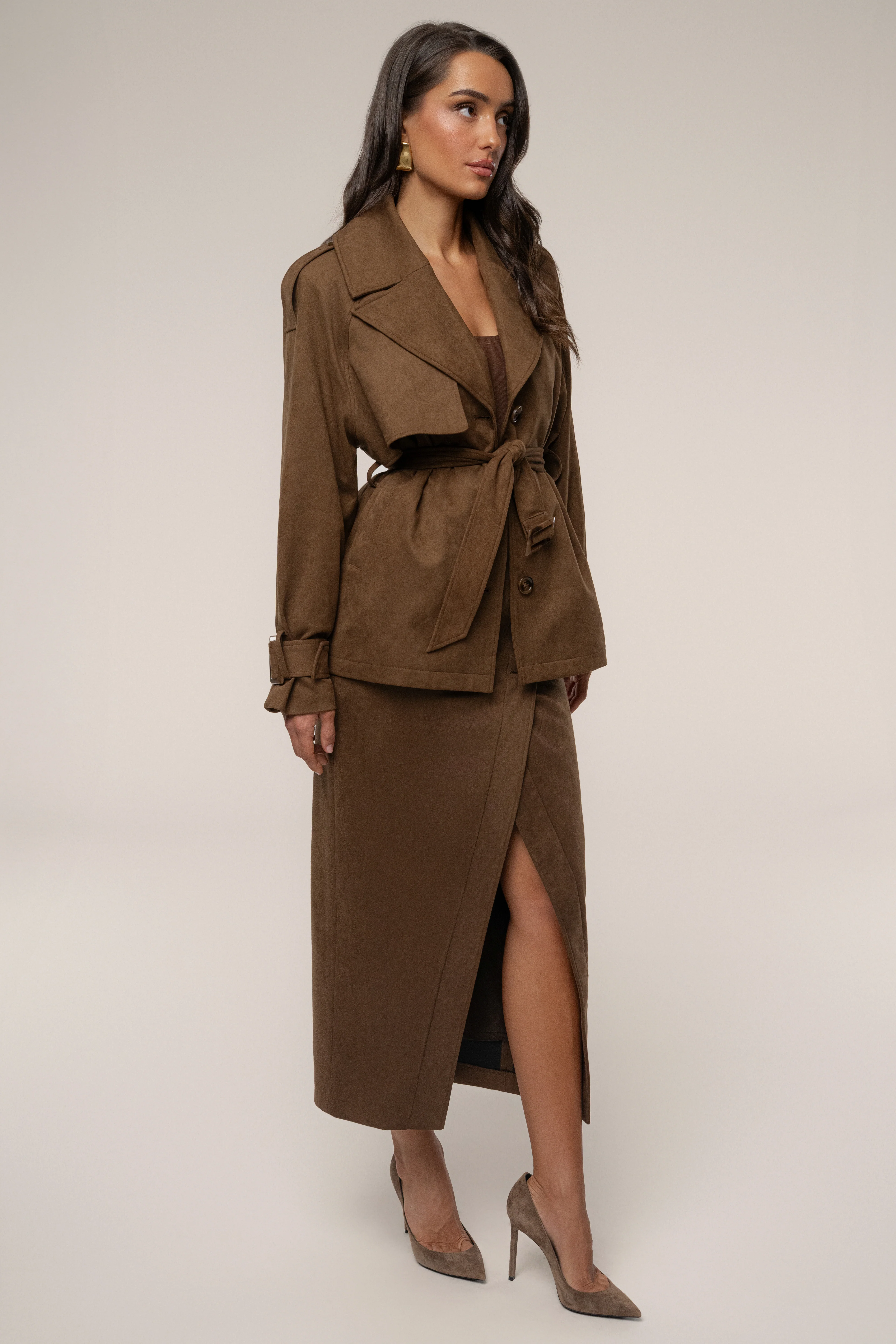 Chocolate Audrey Suede Midi Skirt - Image 7