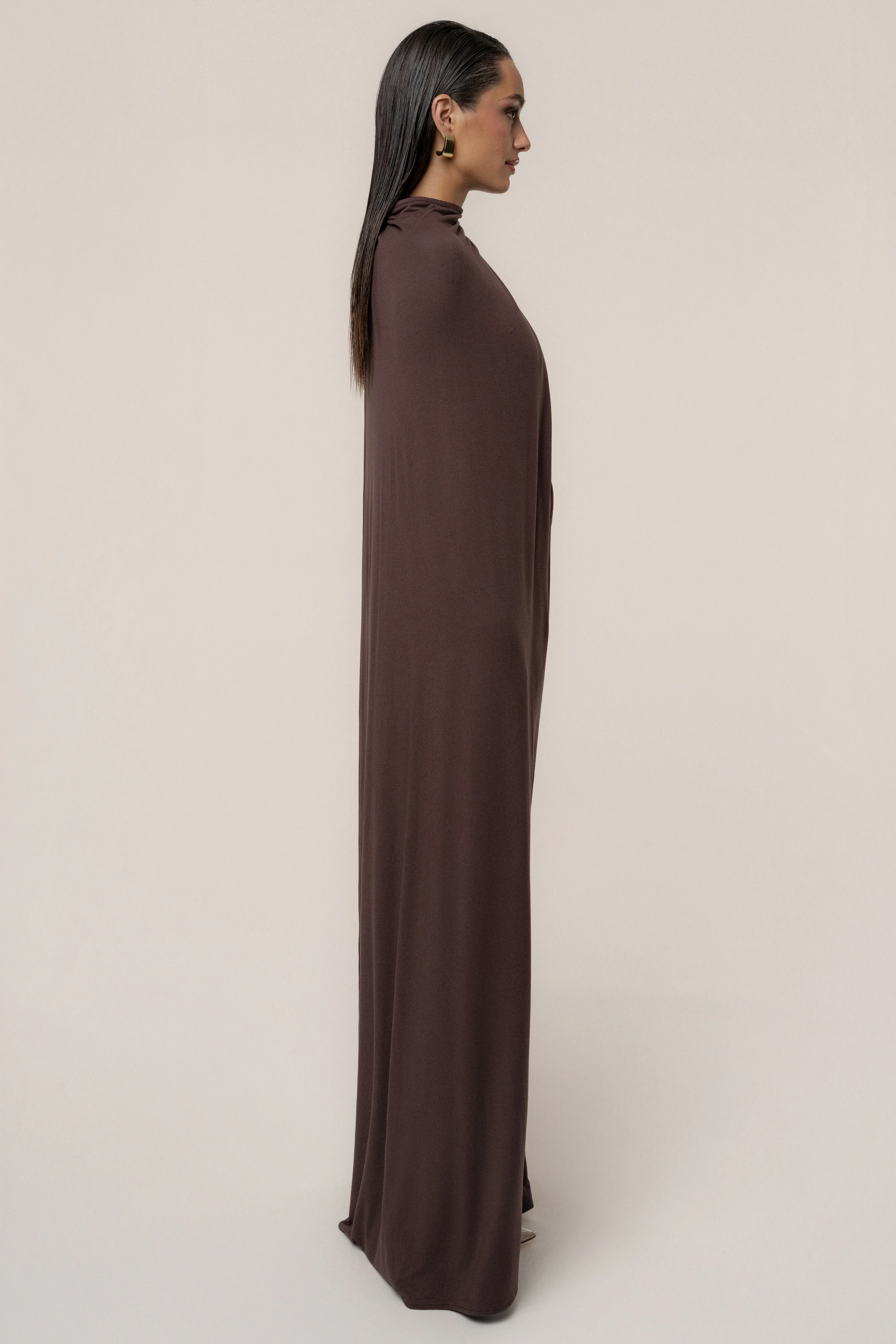 Chocolate Draped Elegance Cape Dress - Image 10