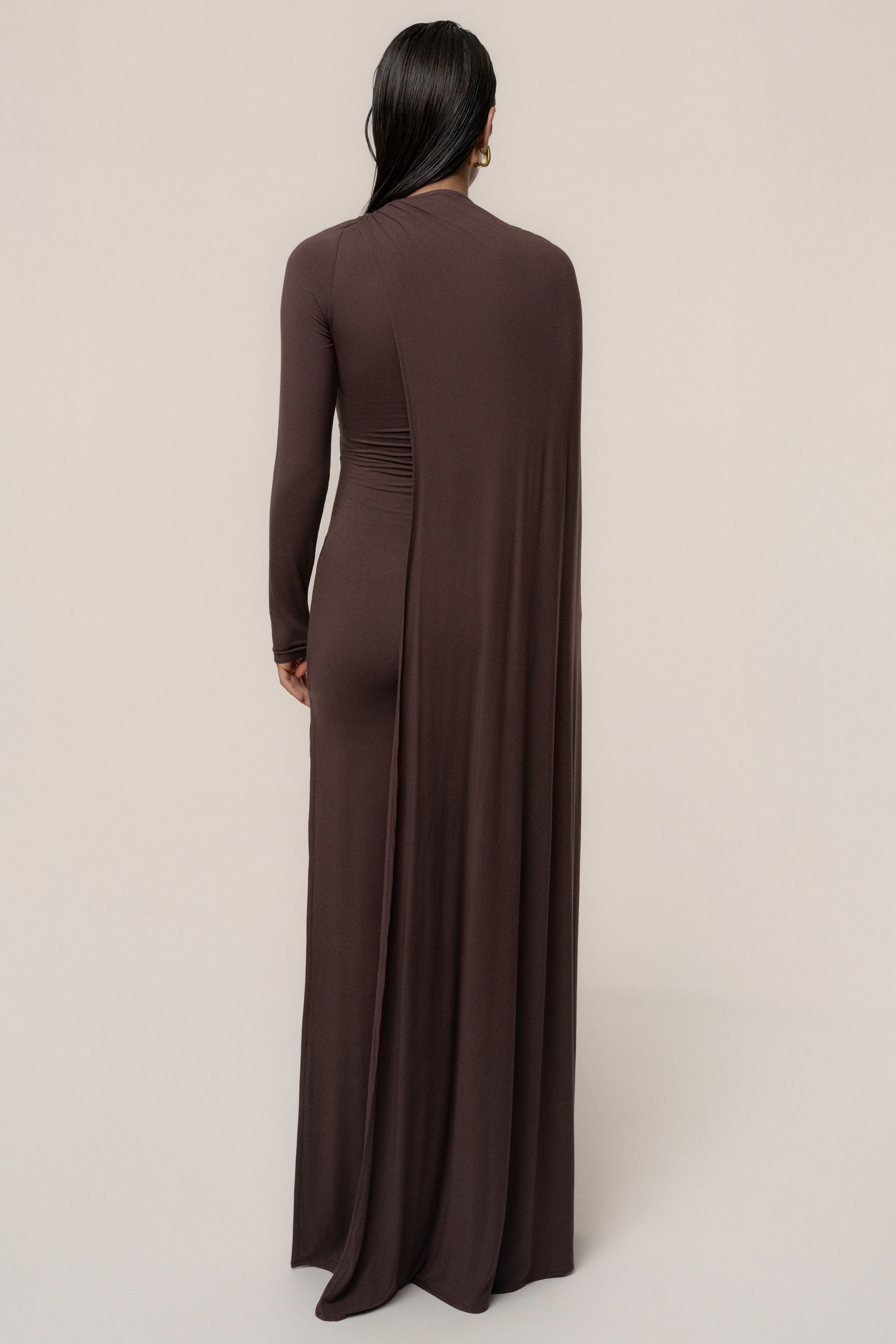 Chocolate Draped Elegance Cape Dress - Image 11