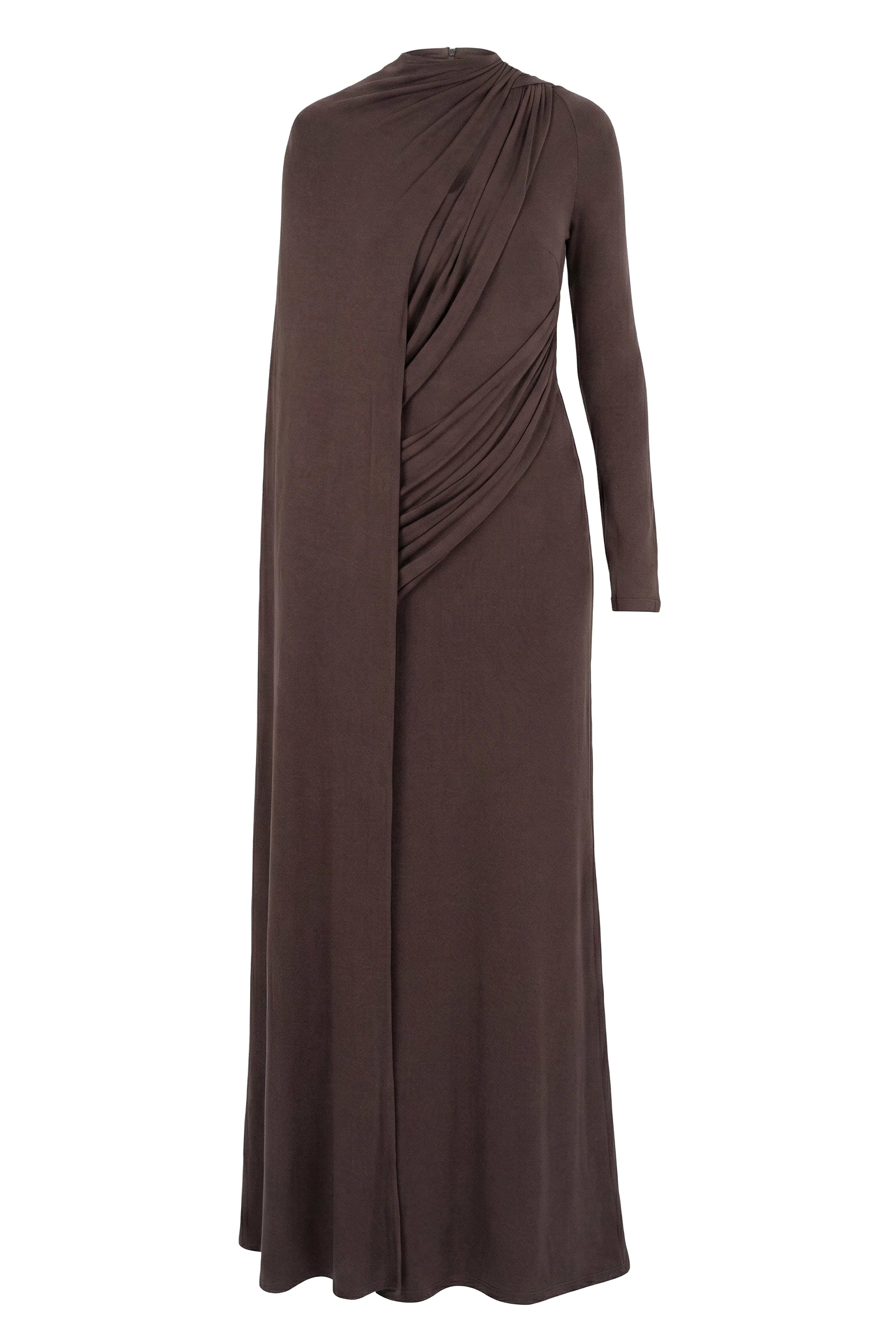 Chocolate Draped Elegance Cape Dress - Image 3