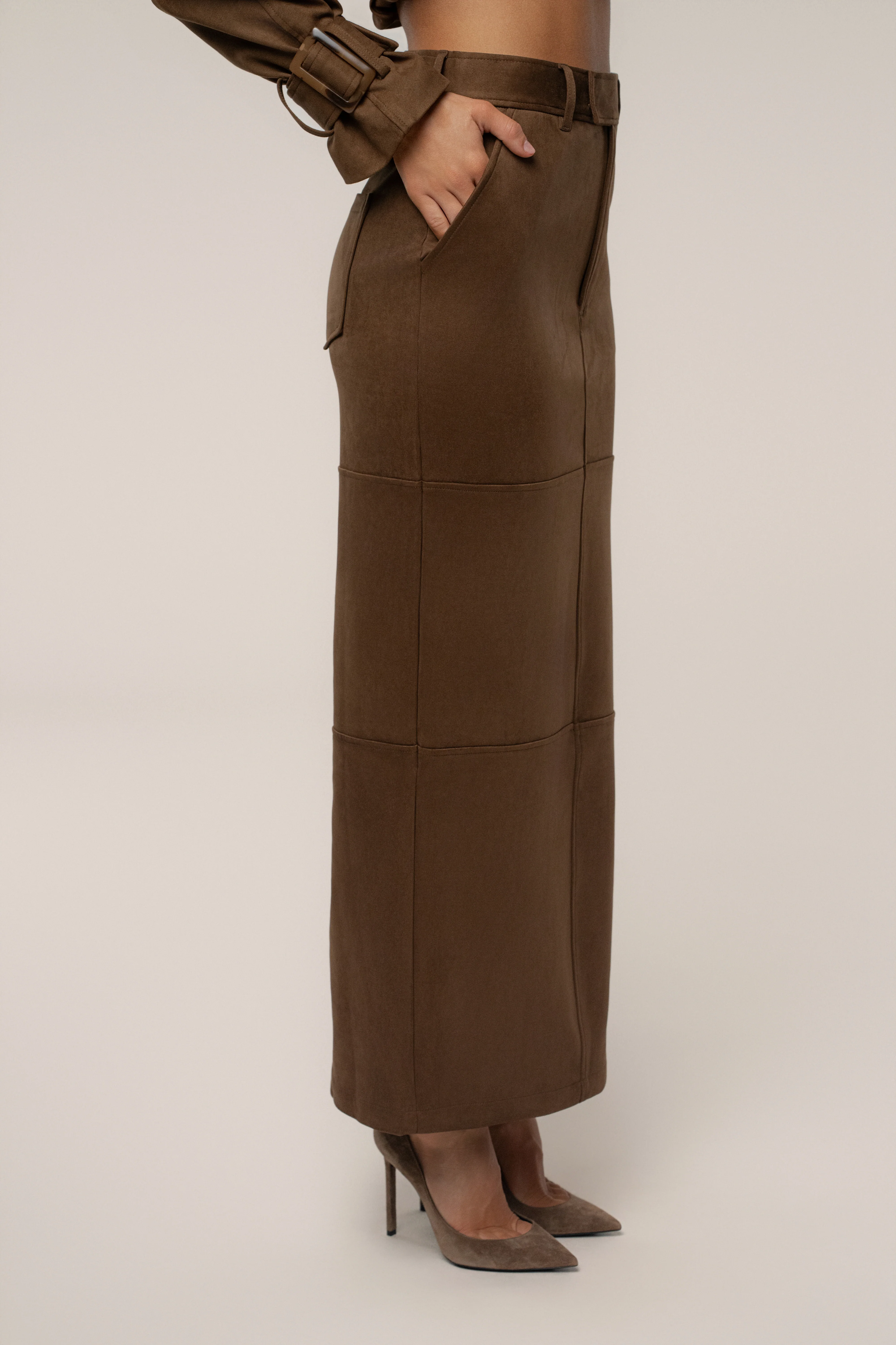 Chocolate Joy Suede Maxi Skirt - Image 6