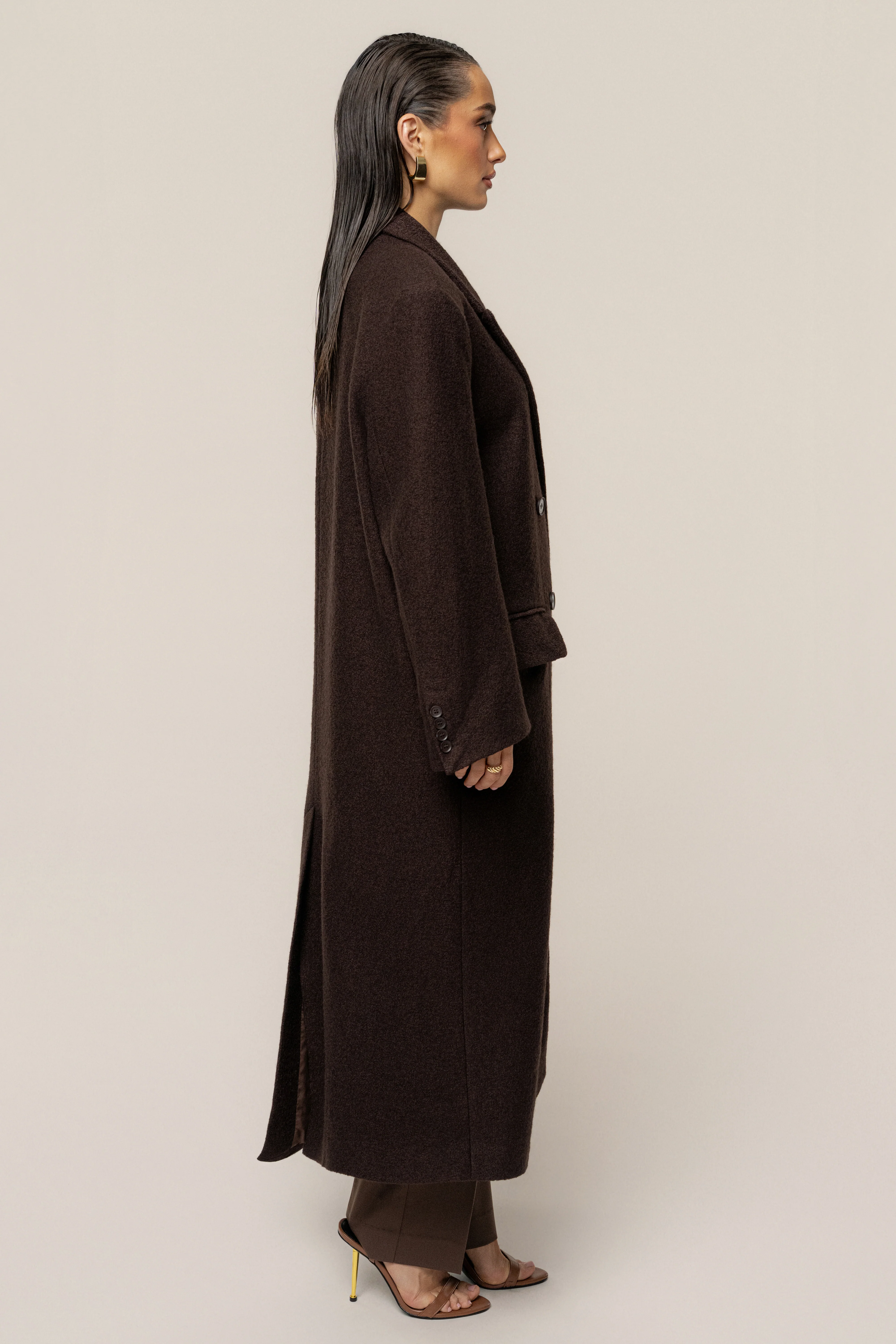 Chocolate Oversize Double Breasted Coat - Image 10