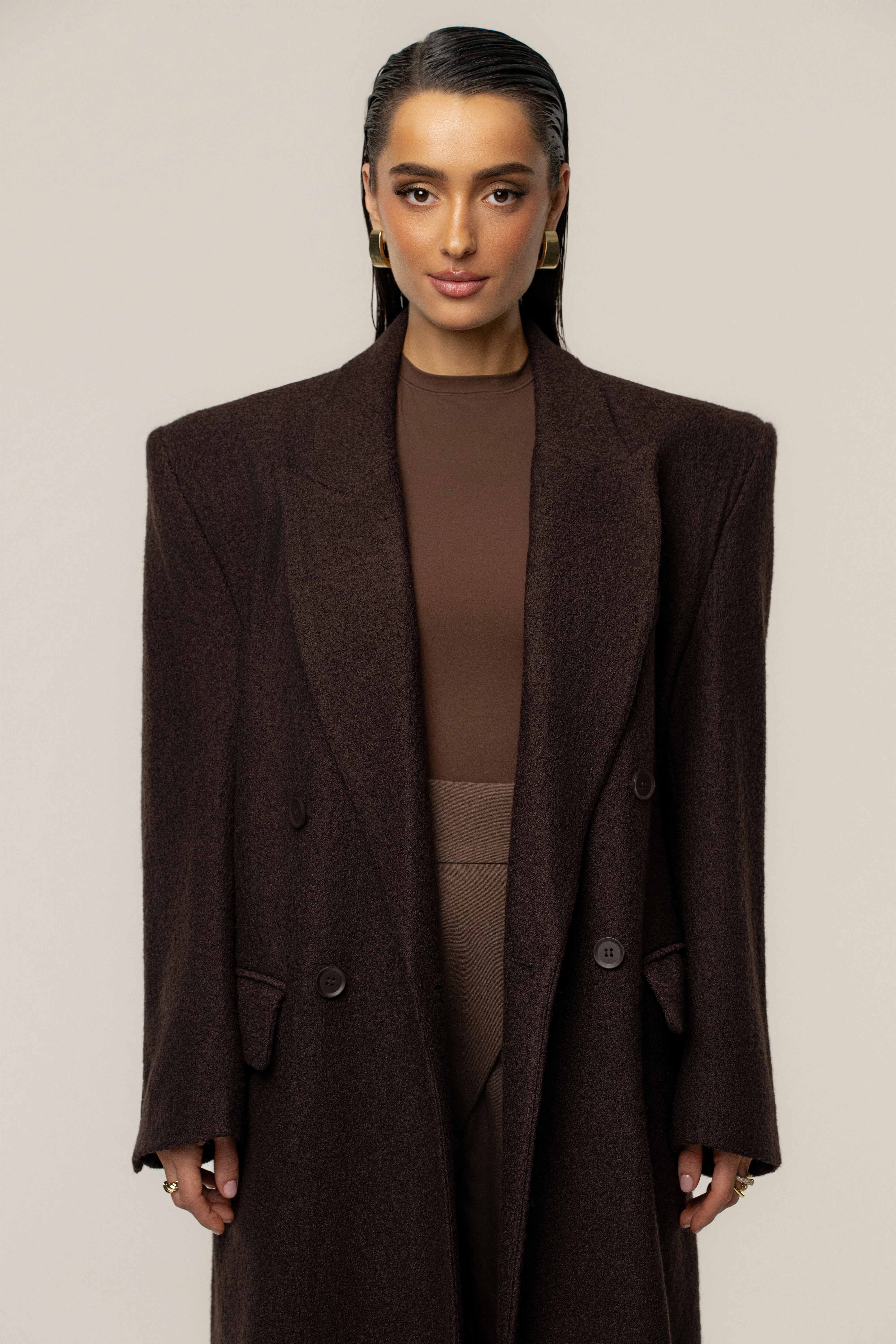Chocolate Oversize Double Breasted Coat - Image 2