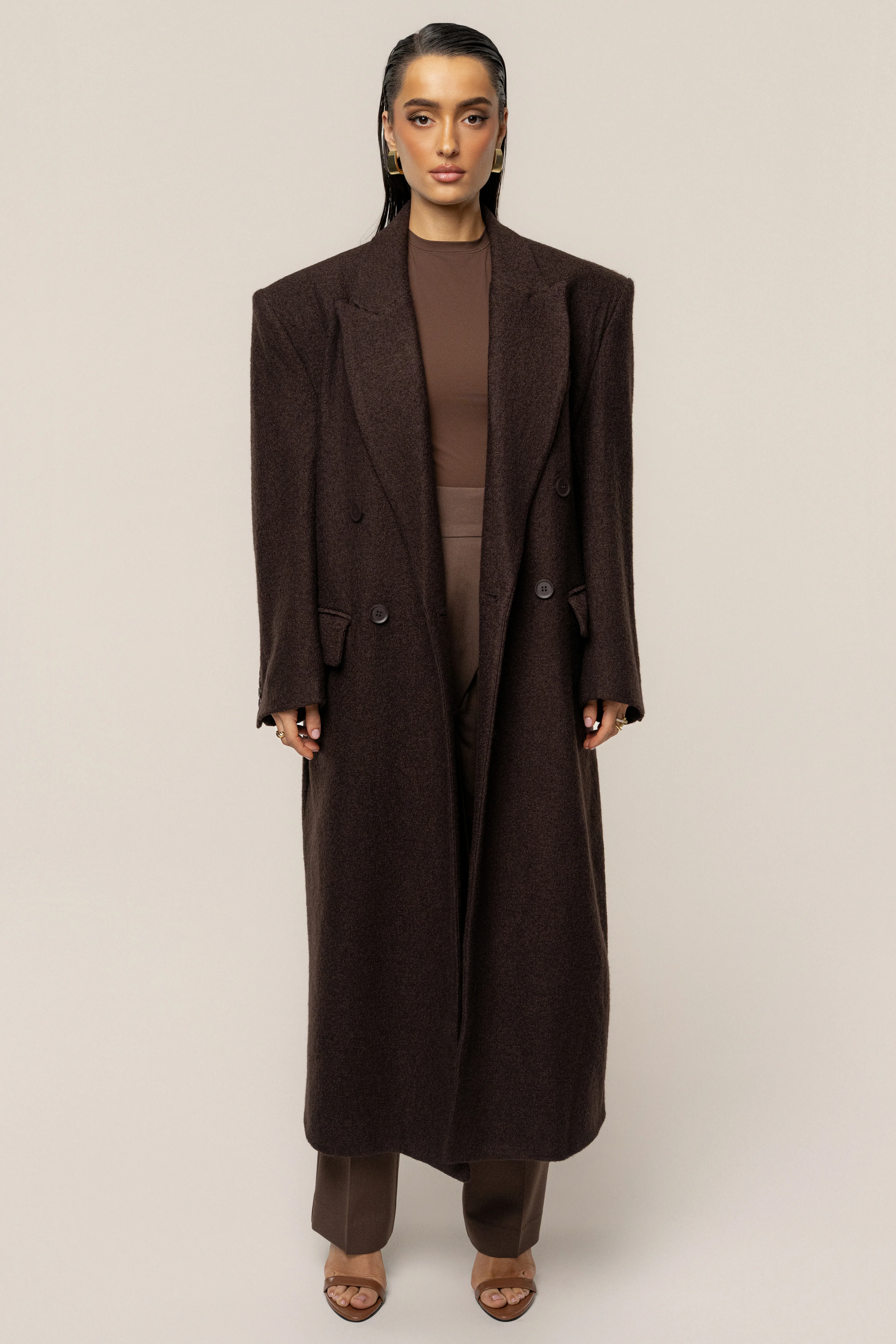 Chocolate Oversize Double Breasted Coat - Image 3