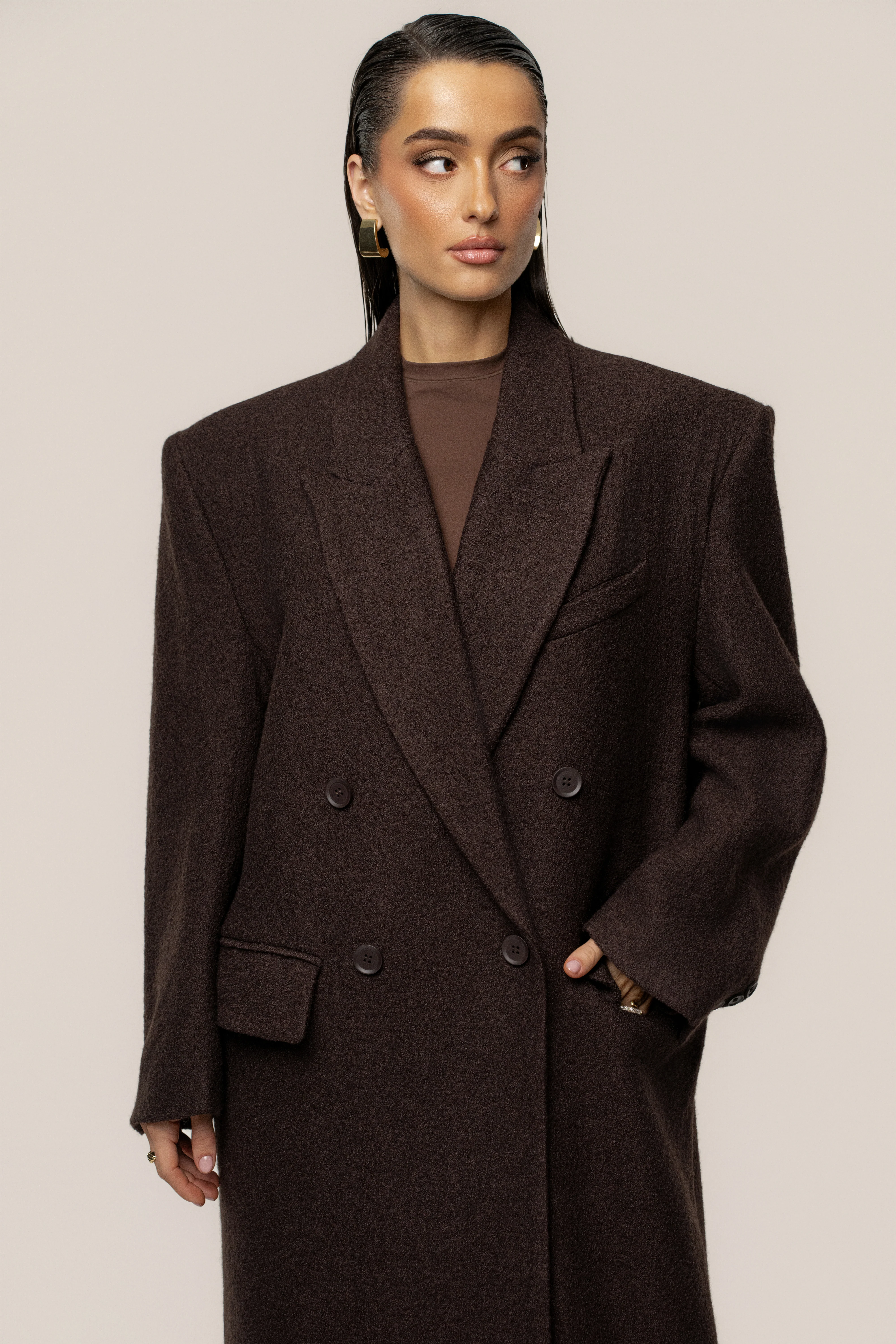 Chocolate Oversize Double Breasted Coat - Image 4