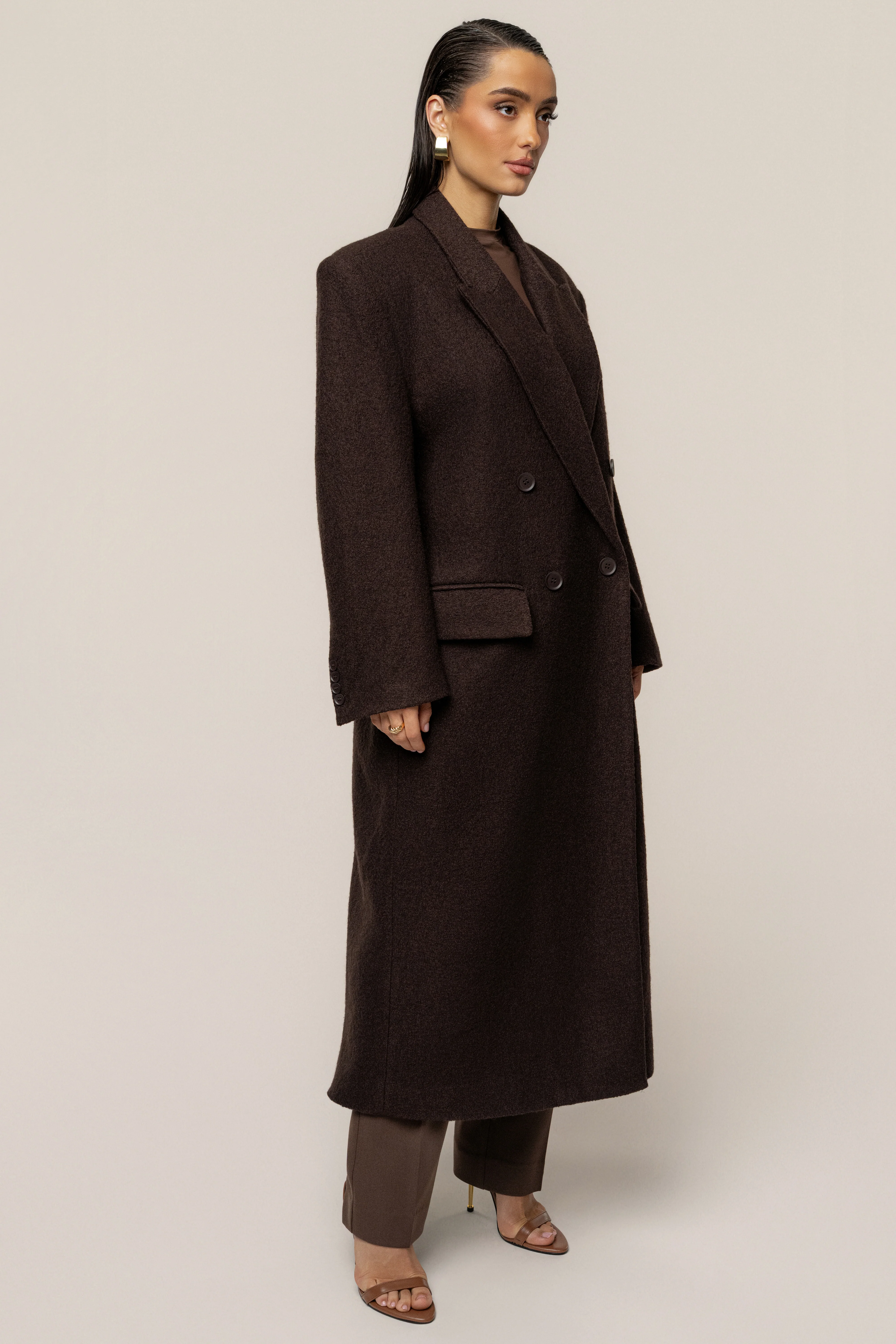 Chocolate Oversize Double Breasted Coat - Image 7