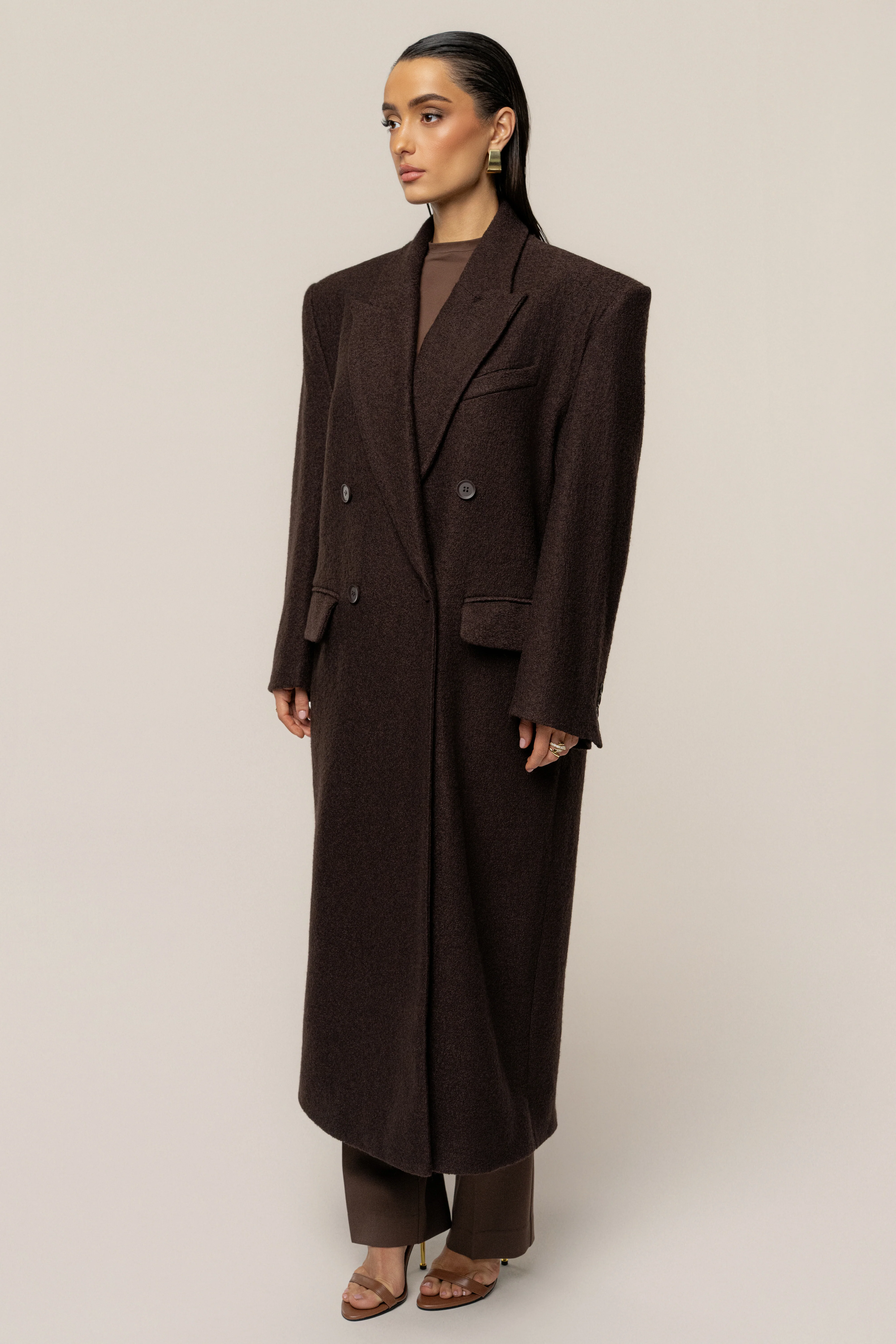 Chocolate Oversize Double Breasted Coat - Image 9