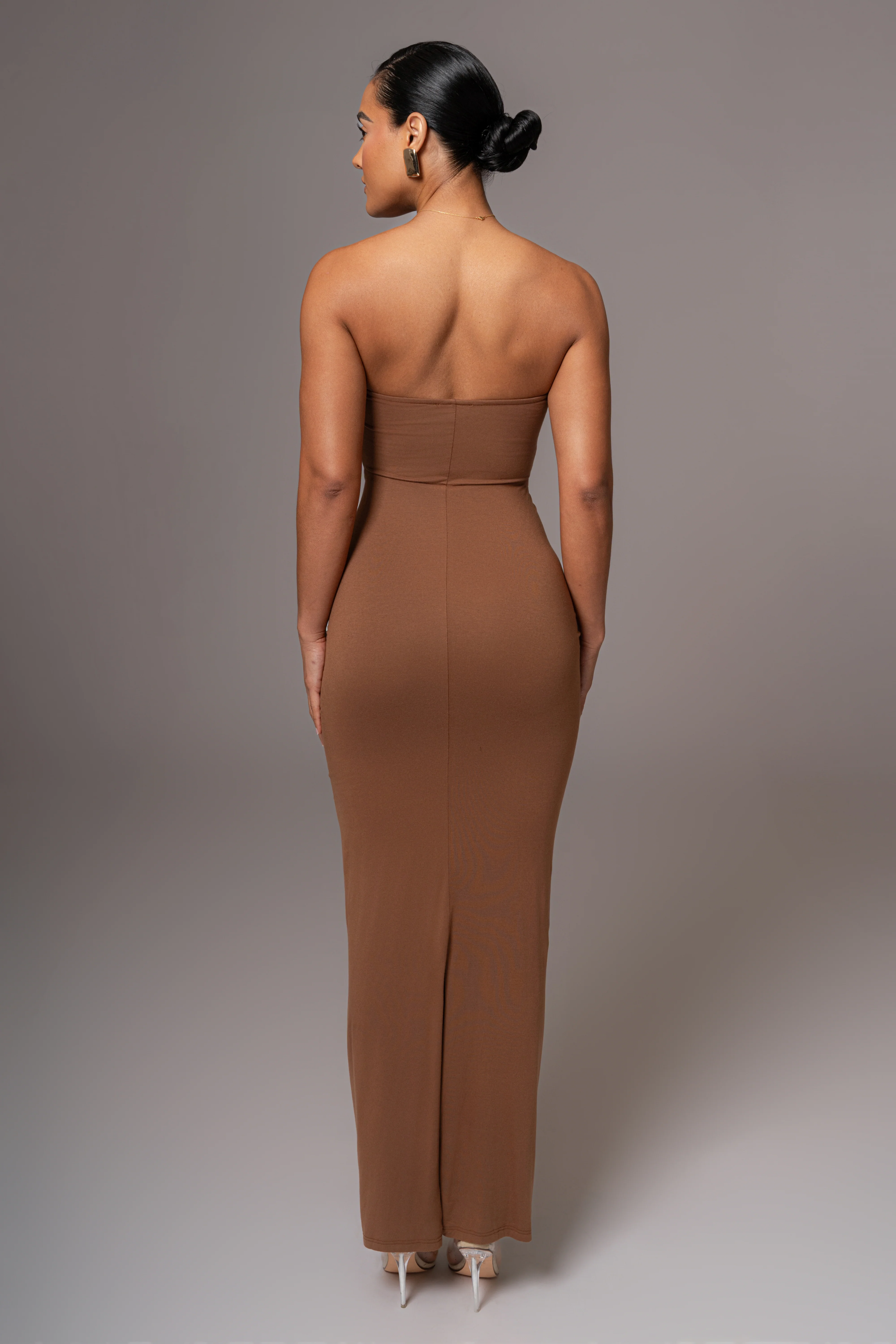 Chocolate Strapless Drape Maxi Dress - Image 10