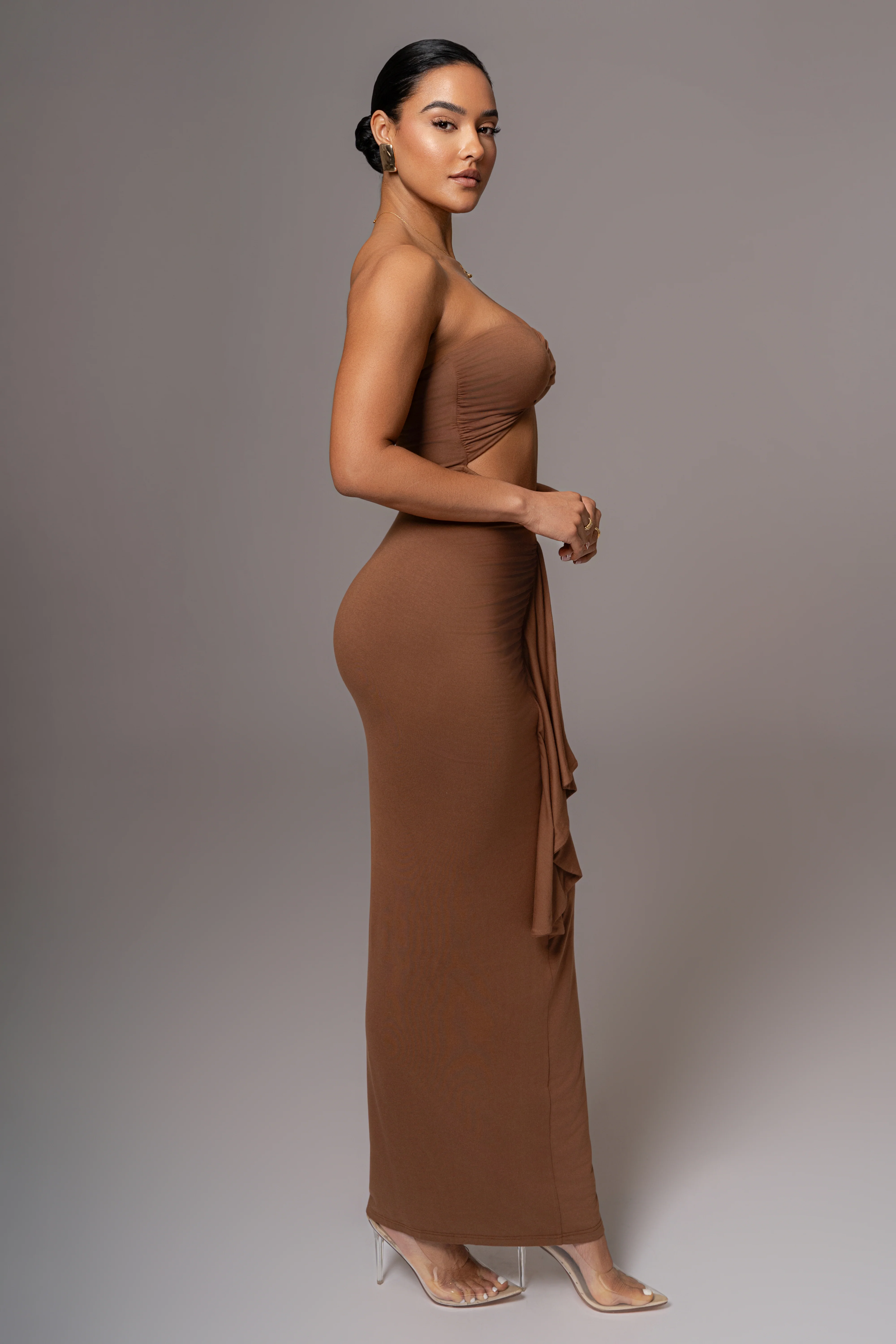 Chocolate Strapless Drape Maxi Dress - Image 9