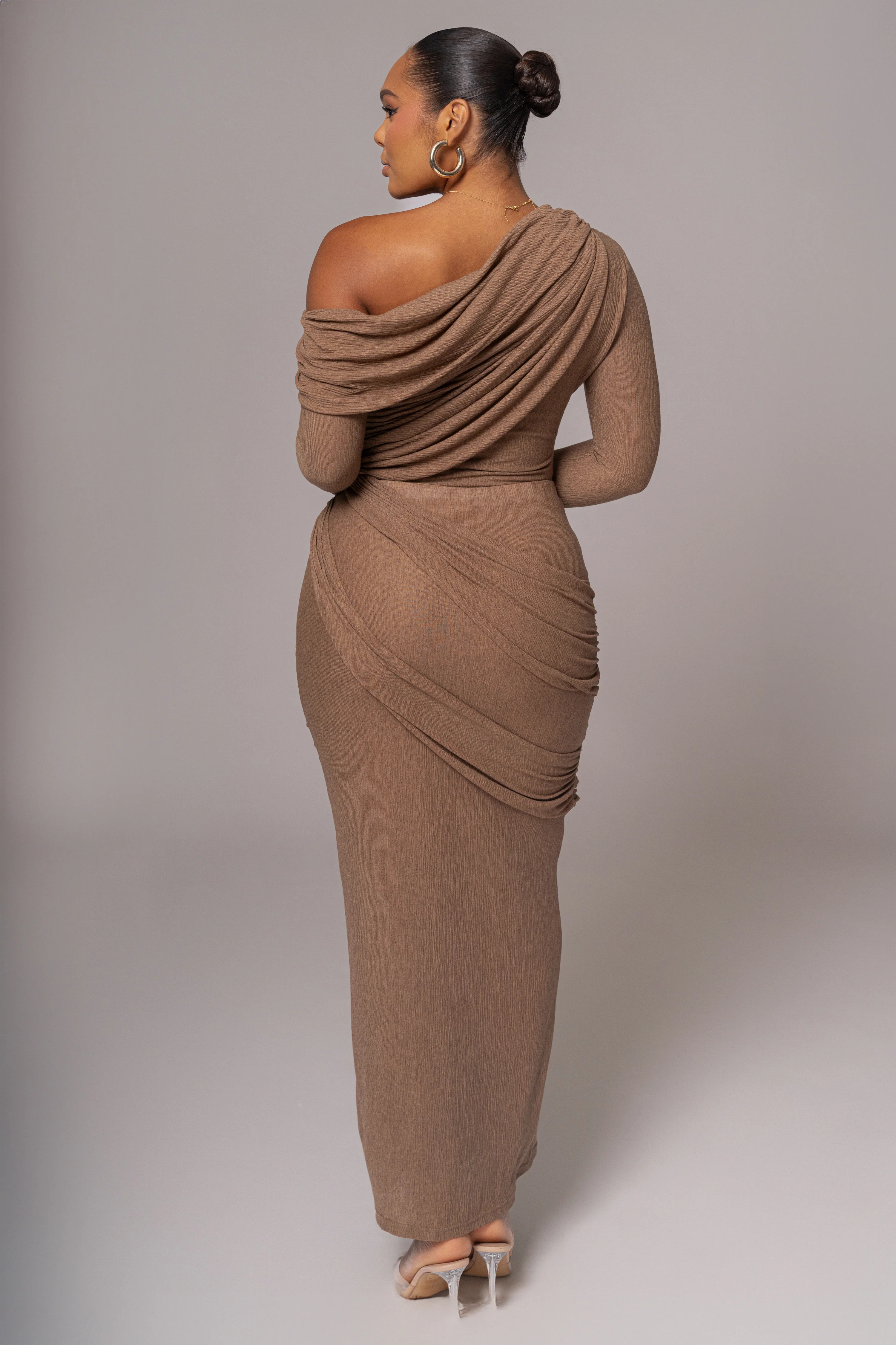 Chocolate Textured One Shoulder Bodysuit - Image 12