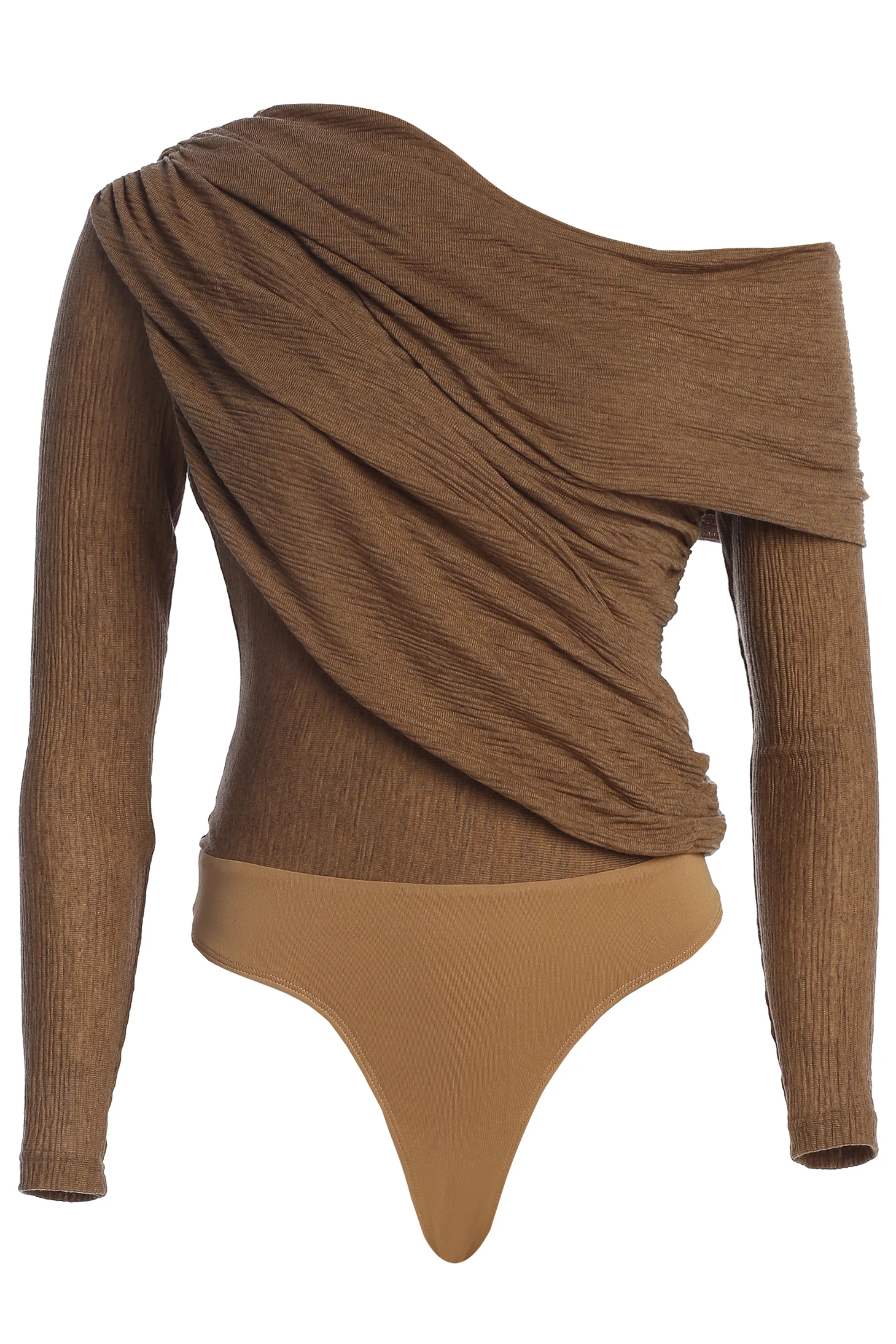 Chocolate Textured One Shoulder Bodysuit - Image 3